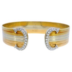 Vintage Cartier Tri Color Trinity Double C Diamant-Manschettenarmband aus 18 Karat Gold, dreifarbig