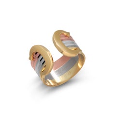 Vintage Cartier Tri-Colour 18 K Gold Open Band Ring Serial No 442461  Size 5½
