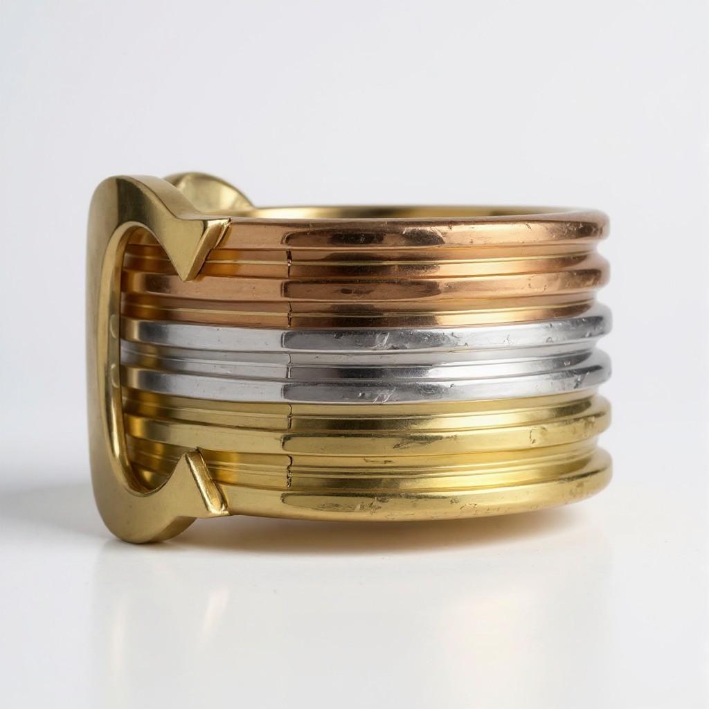Vintage Cartier Tri-Colour 18 K Gold Open Band Ring Serial No 442461  Size 5½ For Sale 1