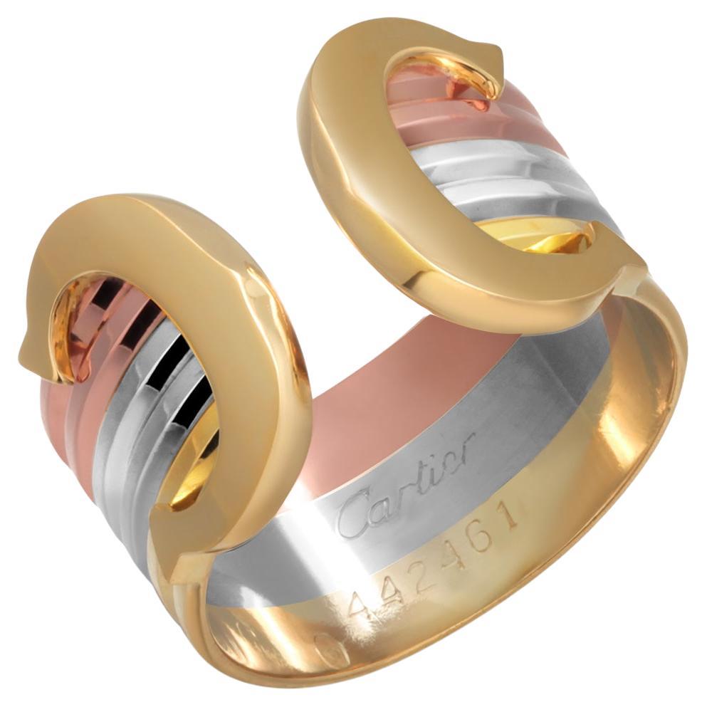 Vintage Cartier Tri-Colour 18 K Gold Open Band Ring Serial No 442461  Size 5½ For Sale