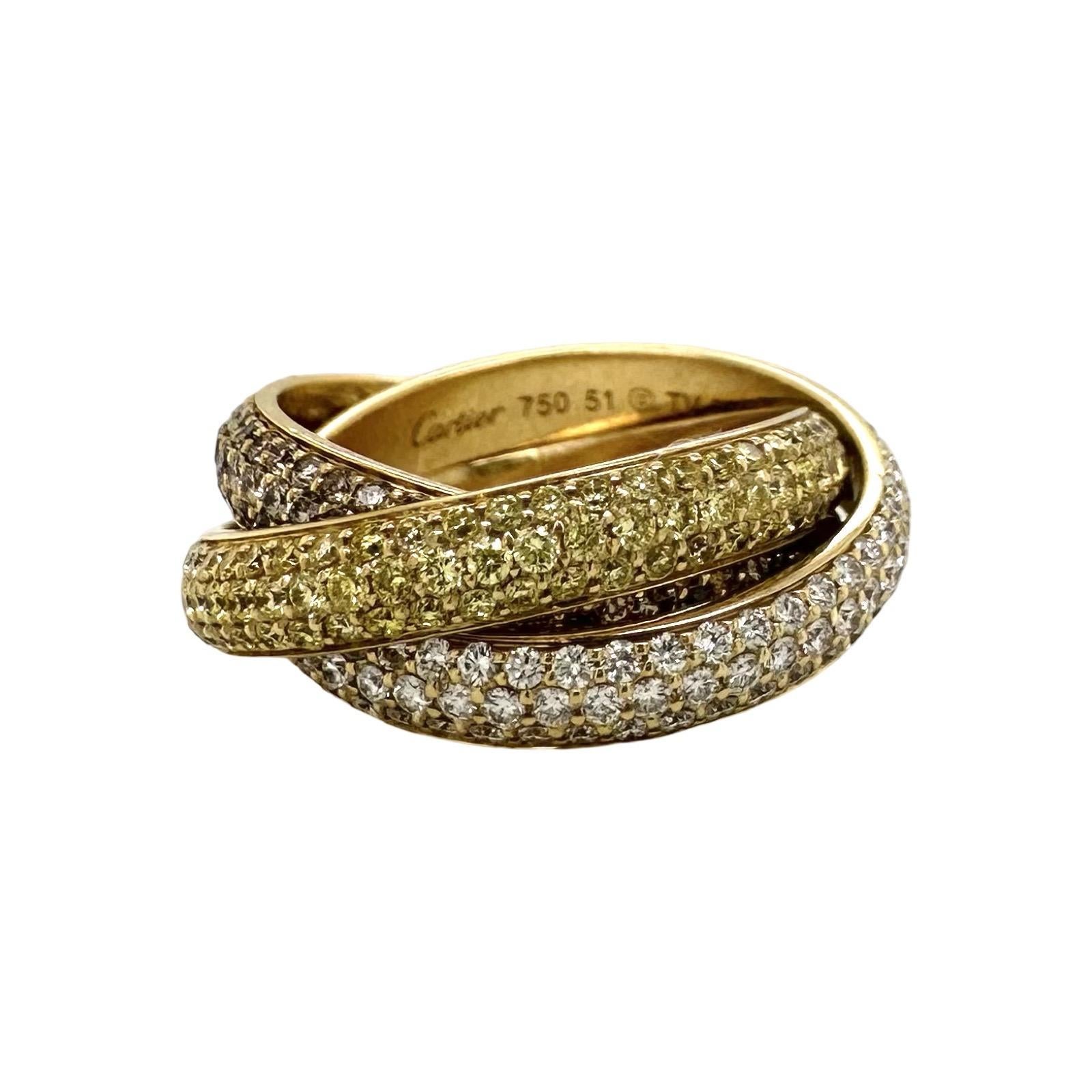 The Cartier Trinity three-gold band was conceived in 1924 and has become a symbol of life's most important relationships. The ring's three-colored gold combination represents true love, loyalty, and friendship. A combination of three bands in 18k
