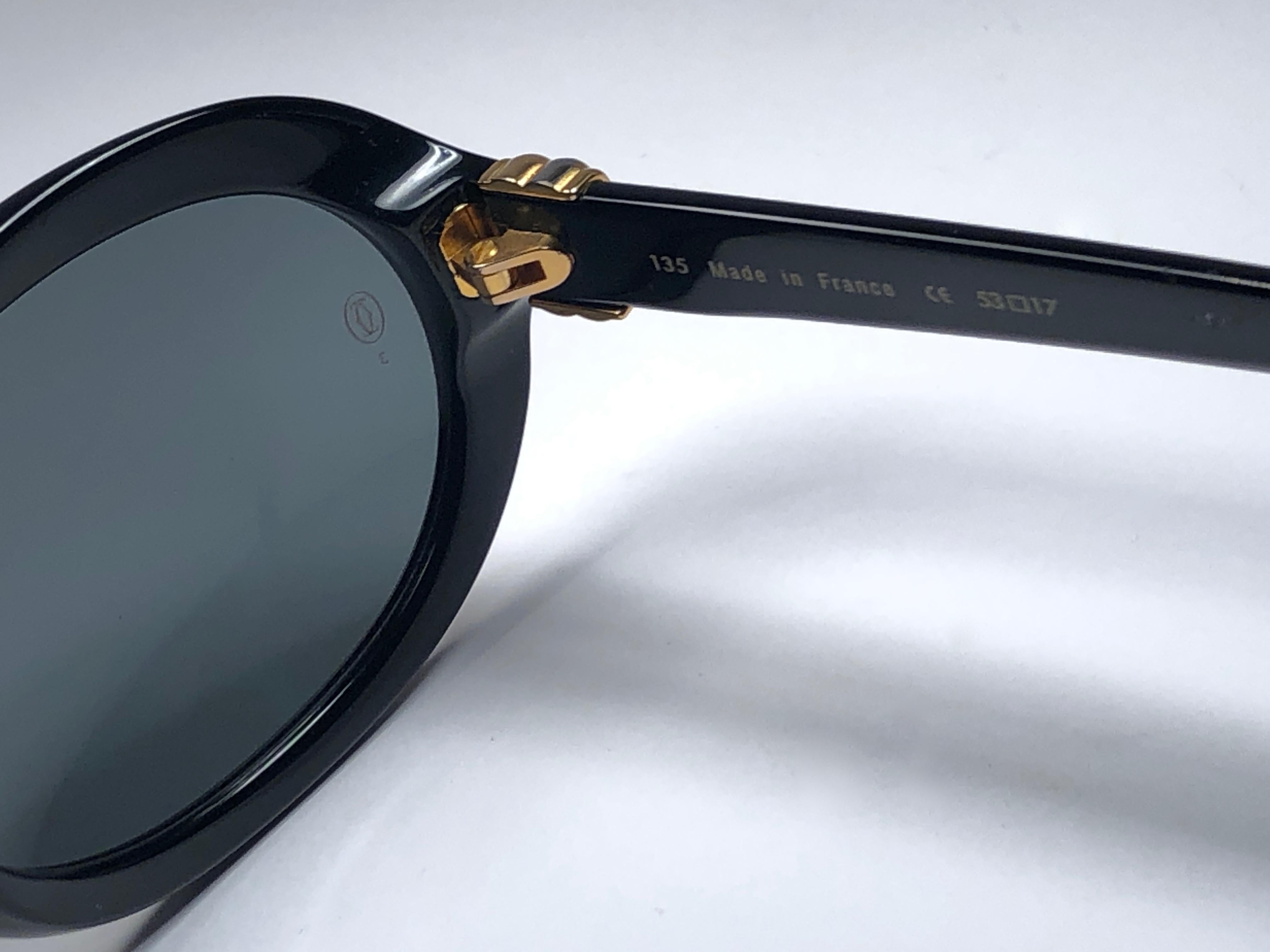 Brown Vintage Cartier Trinity Black 8k Gold Plated Accents 1990 Sunglasses France For Sale