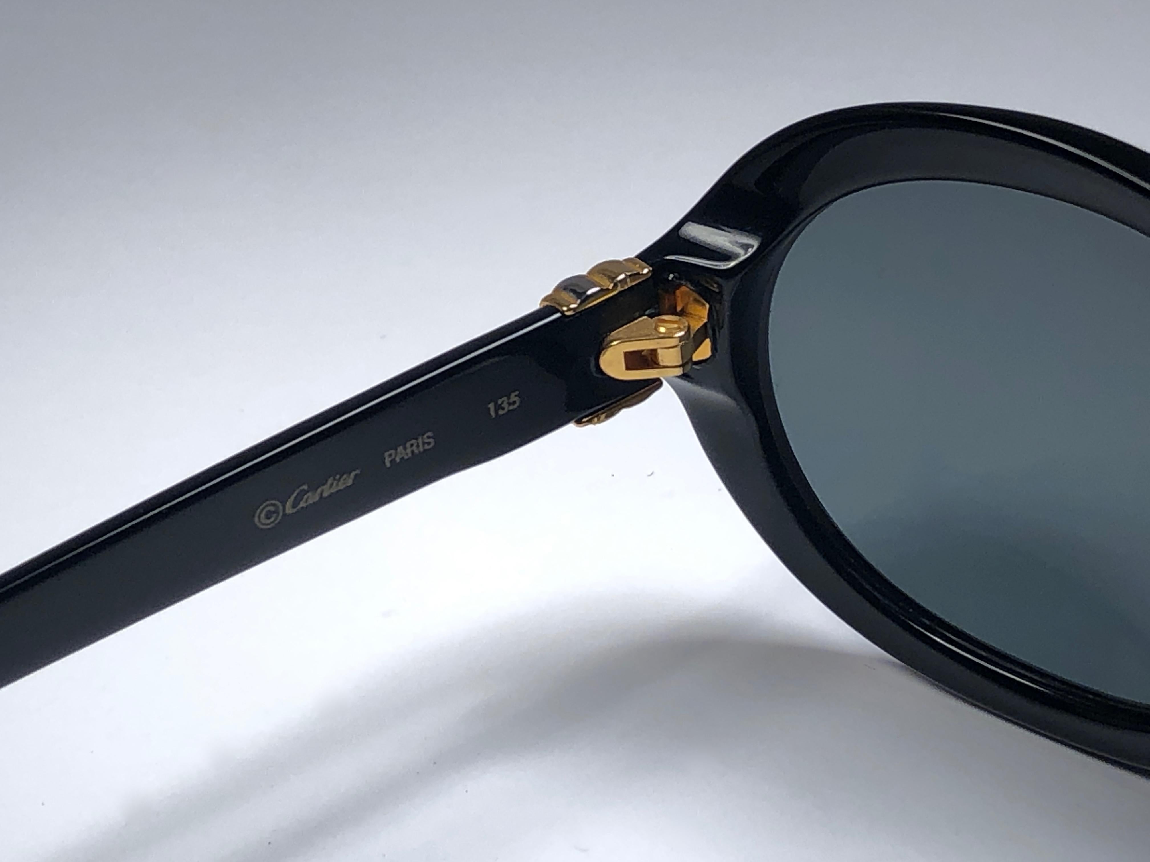 Lunettes de soleil Vintage Cartier Trinity Black 8k Gold Plated Accents 1990 France en vente 1