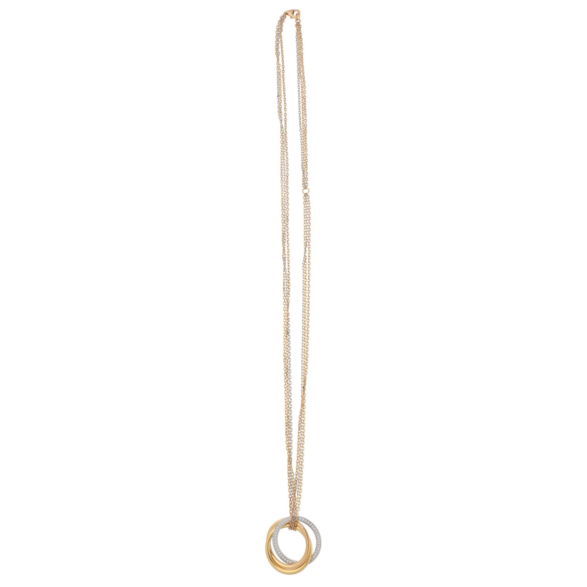 Modern Vintage Cartier Trinity Diamond Necklace in Gold For Sale