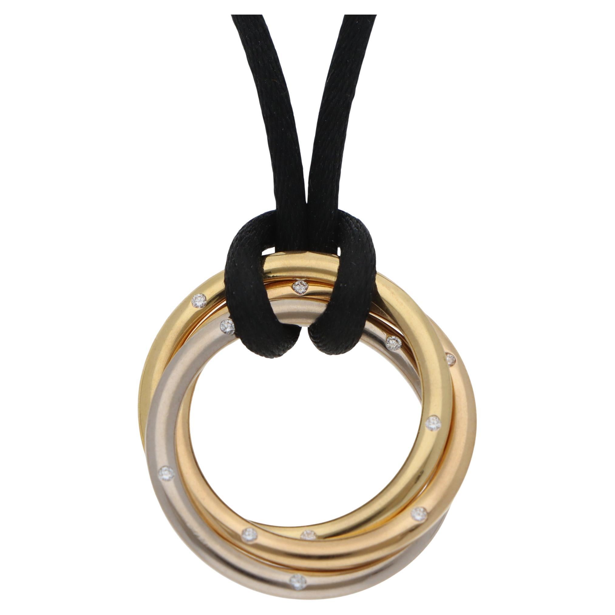 Vintage Cartier Trinity Diamond-Set Black Cord Pendant Necklace