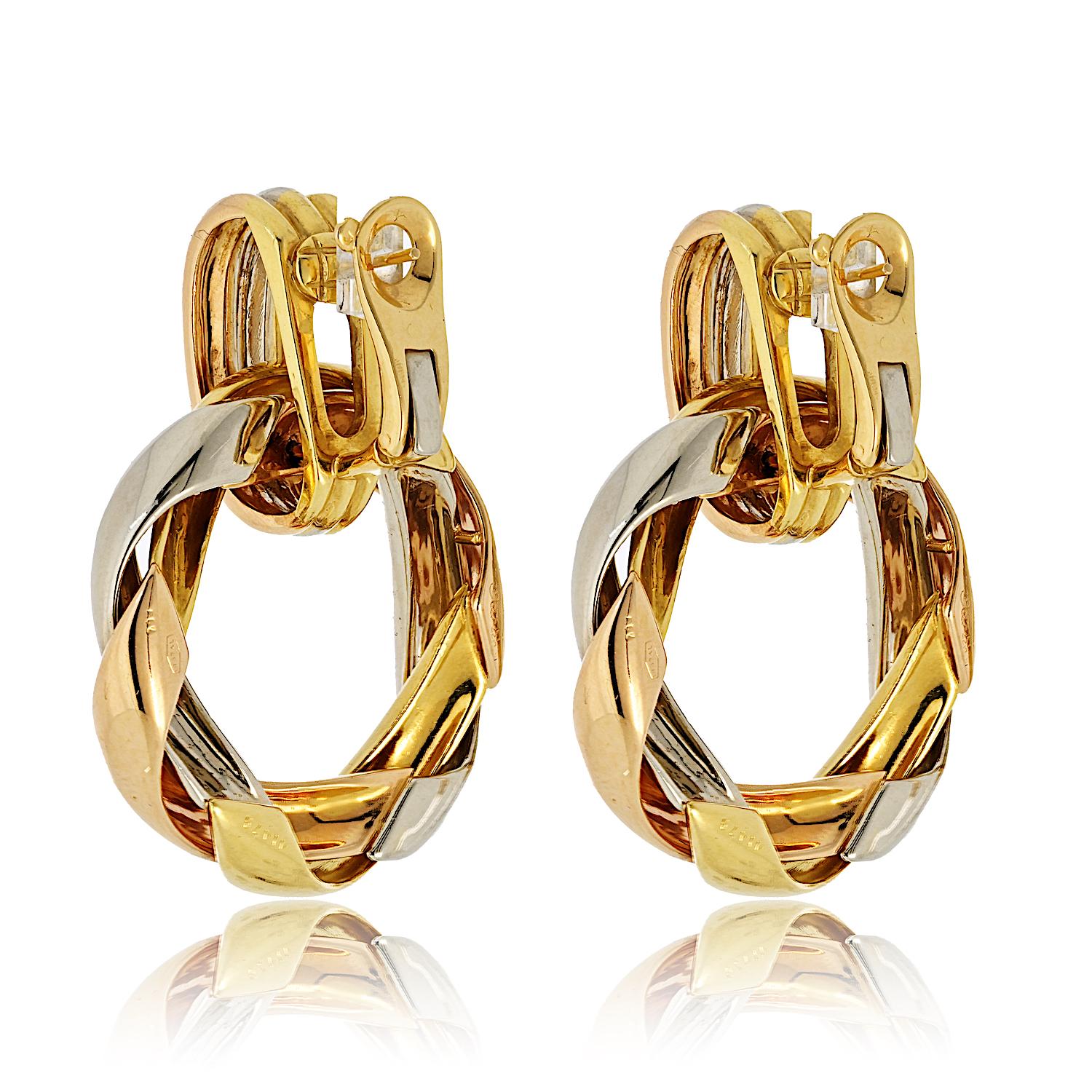 Vintage Cartier Trinity Türklopfer-Ohrringe - 18K dreifarbiges Gold (Rundschliff) im Angebot