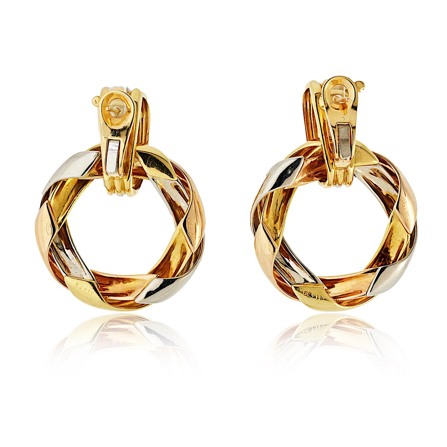 Vintage Cartier Trinity Türklopfer-Ohrringe - 18K dreifarbiges Gold im Zustand „Hervorragend“ im Angebot in New York, NY
