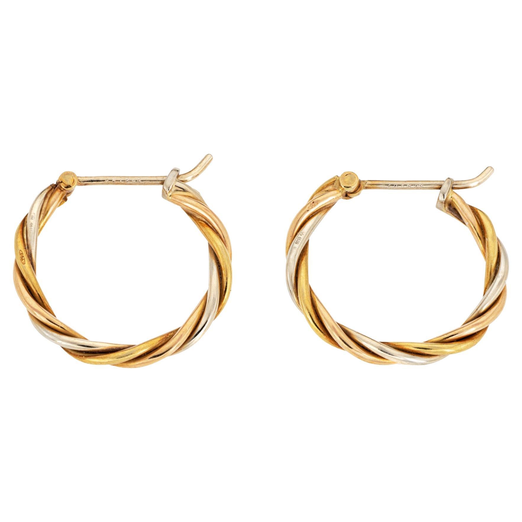 Vintage Cartier Trinity Earrings Small Hoops 18k Tri Gold Signed Jewelry