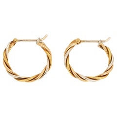 Vintage Cartier Trinity Earrings Small Hoops 18k Tri Gold Signed Jewelry