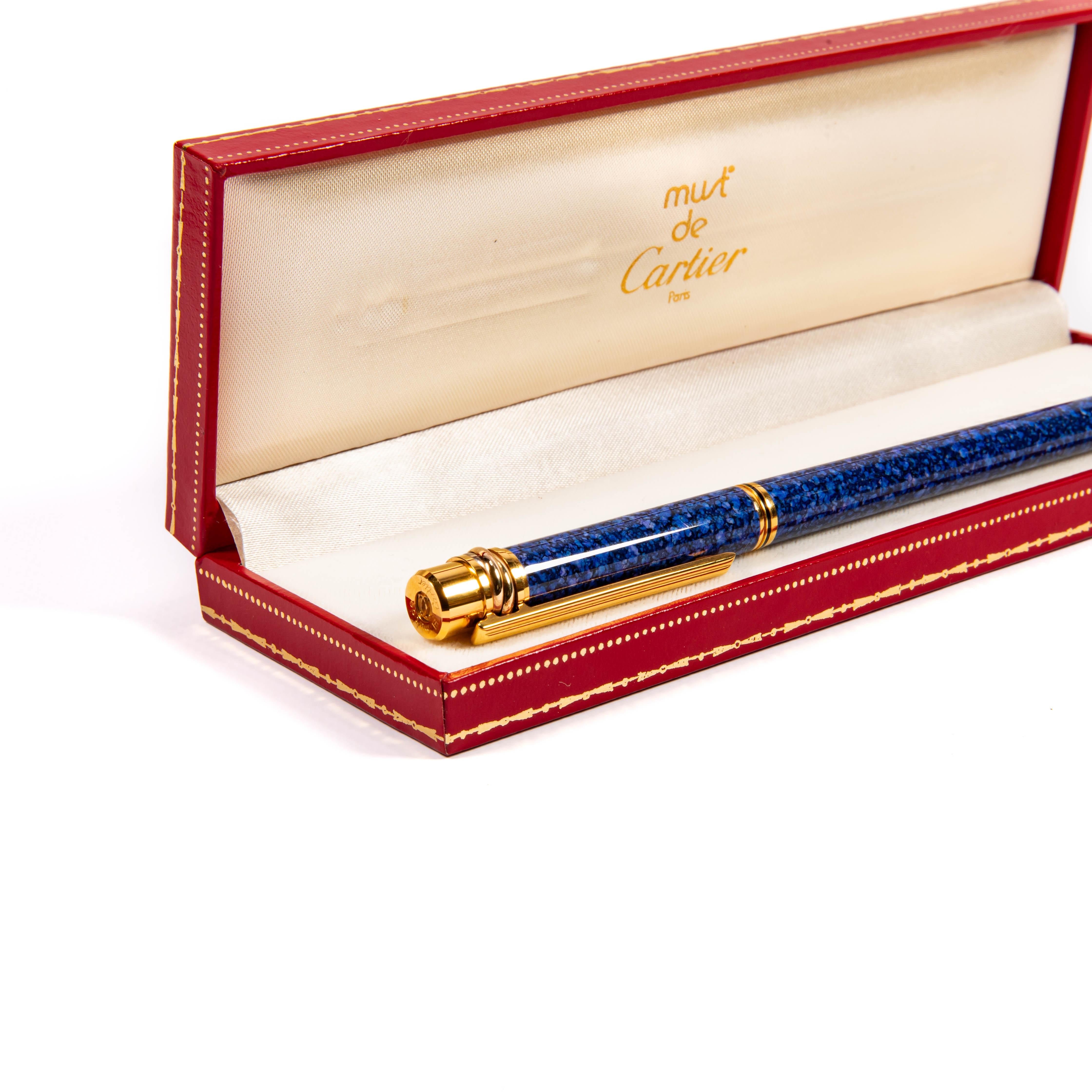 Vintage Cartier Trinity Füllfederhalter Lapiz Lazuli in Box 1999 (Ungeschliffen) im Angebot