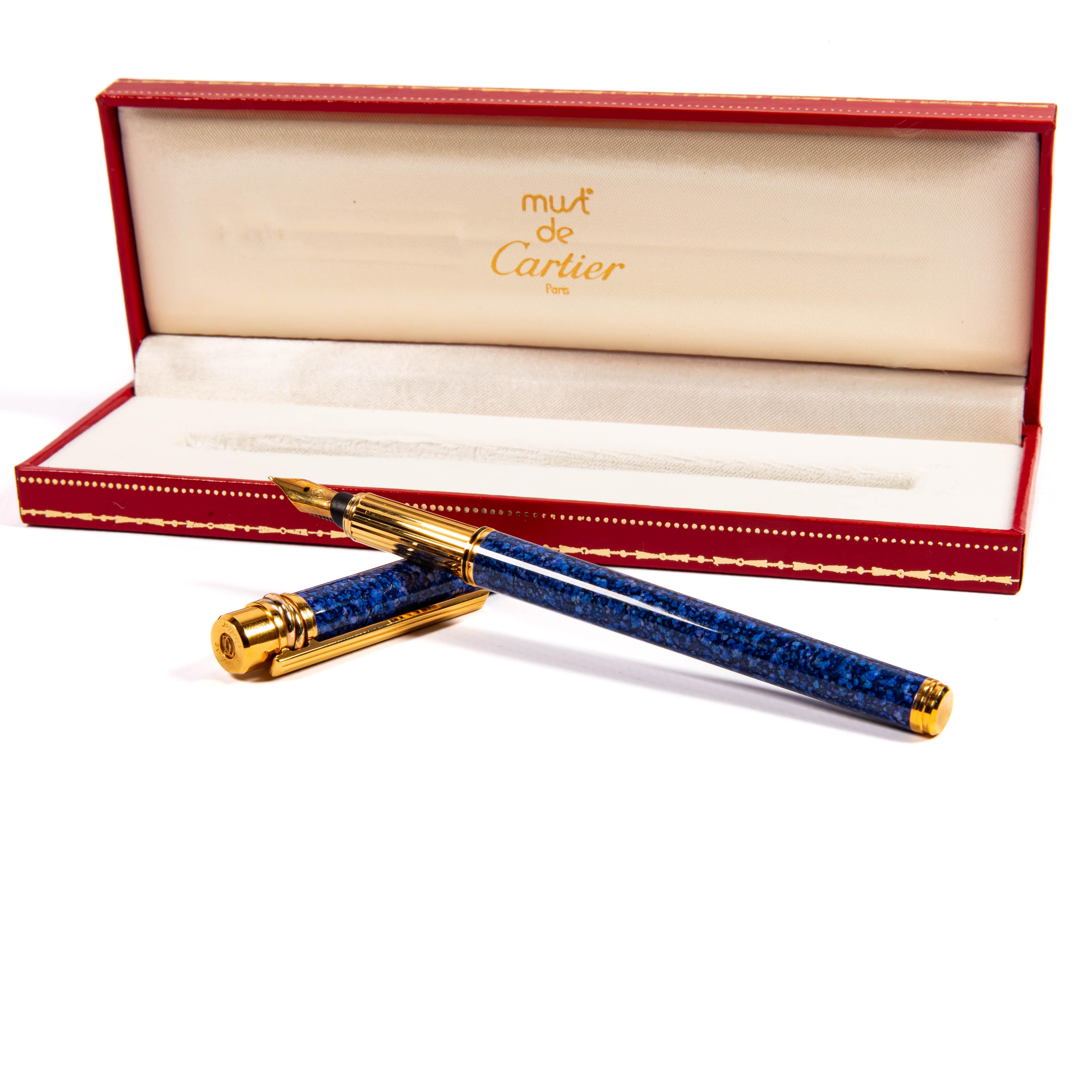 Vintage Cartier Trinity Füllfederhalter Lapiz Lazuli in Box 1999 für Damen oder Herren im Angebot