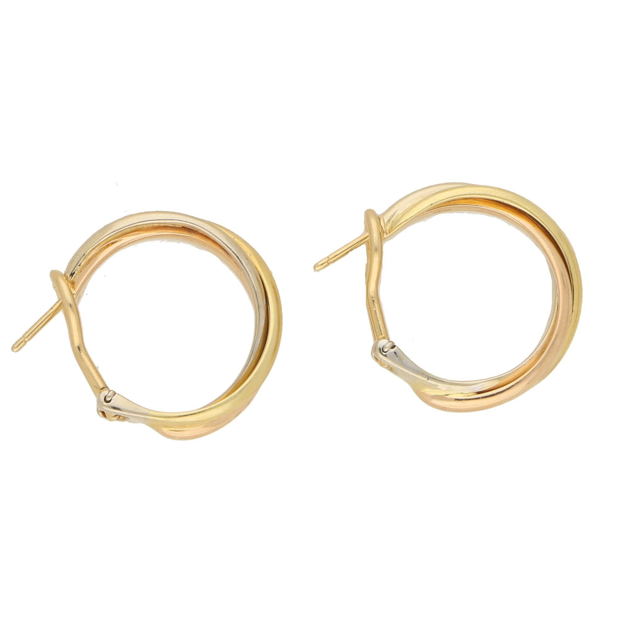 Women's or Men's Vintage Cartier Trinity Hoop Earrings in 18 Carat Tri-Colour Gold