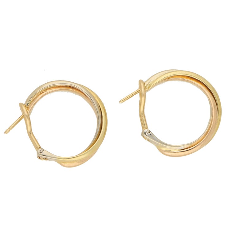 Vintage Cartier Trinity Hoop Earrings in 18 Carat TriColour Gold at
