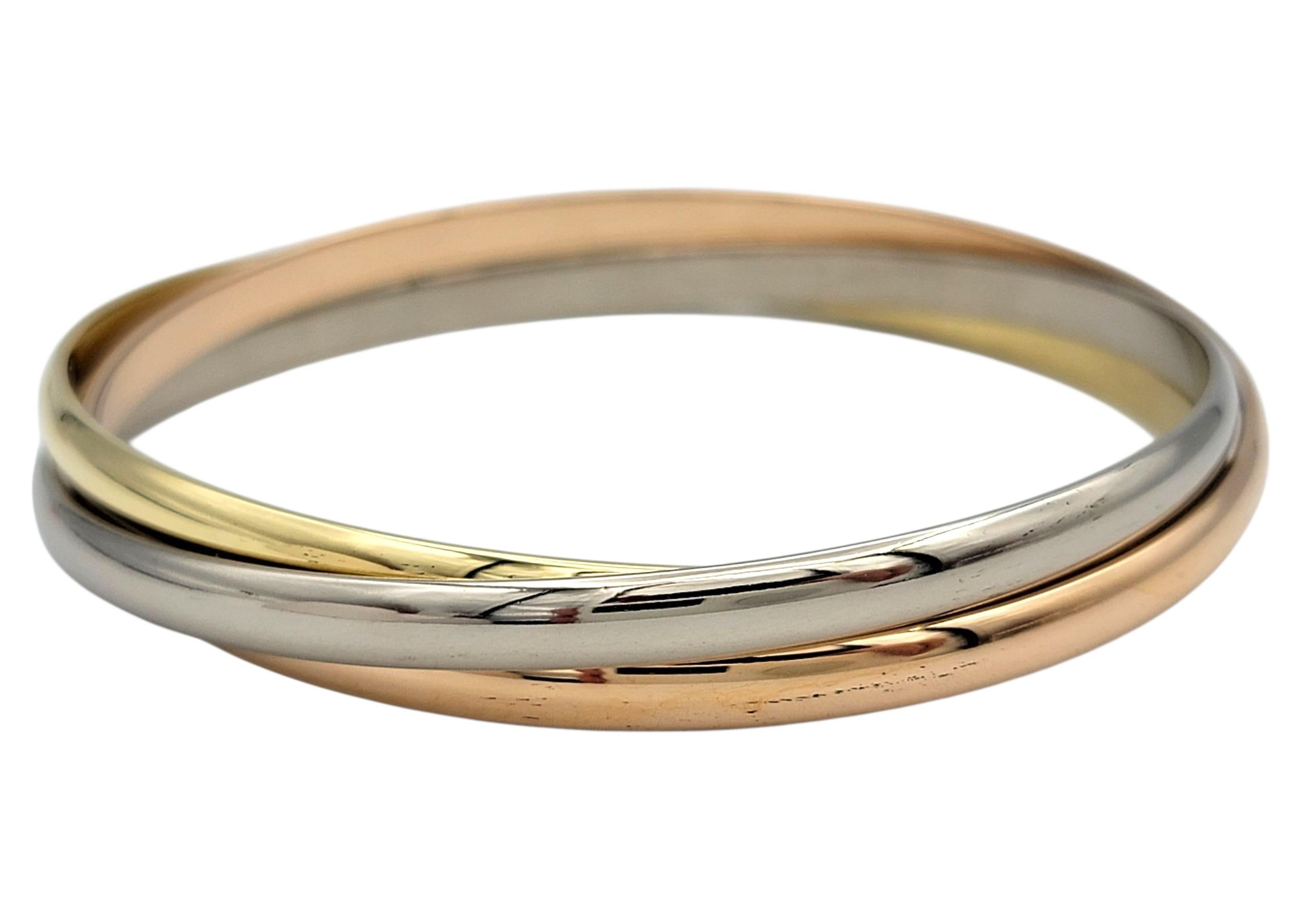 Vintage Cartier Trinity Interlocking Armreif Armbänder in Tri-Tone 18 Karat Gold (Zeitgenössisch) im Angebot