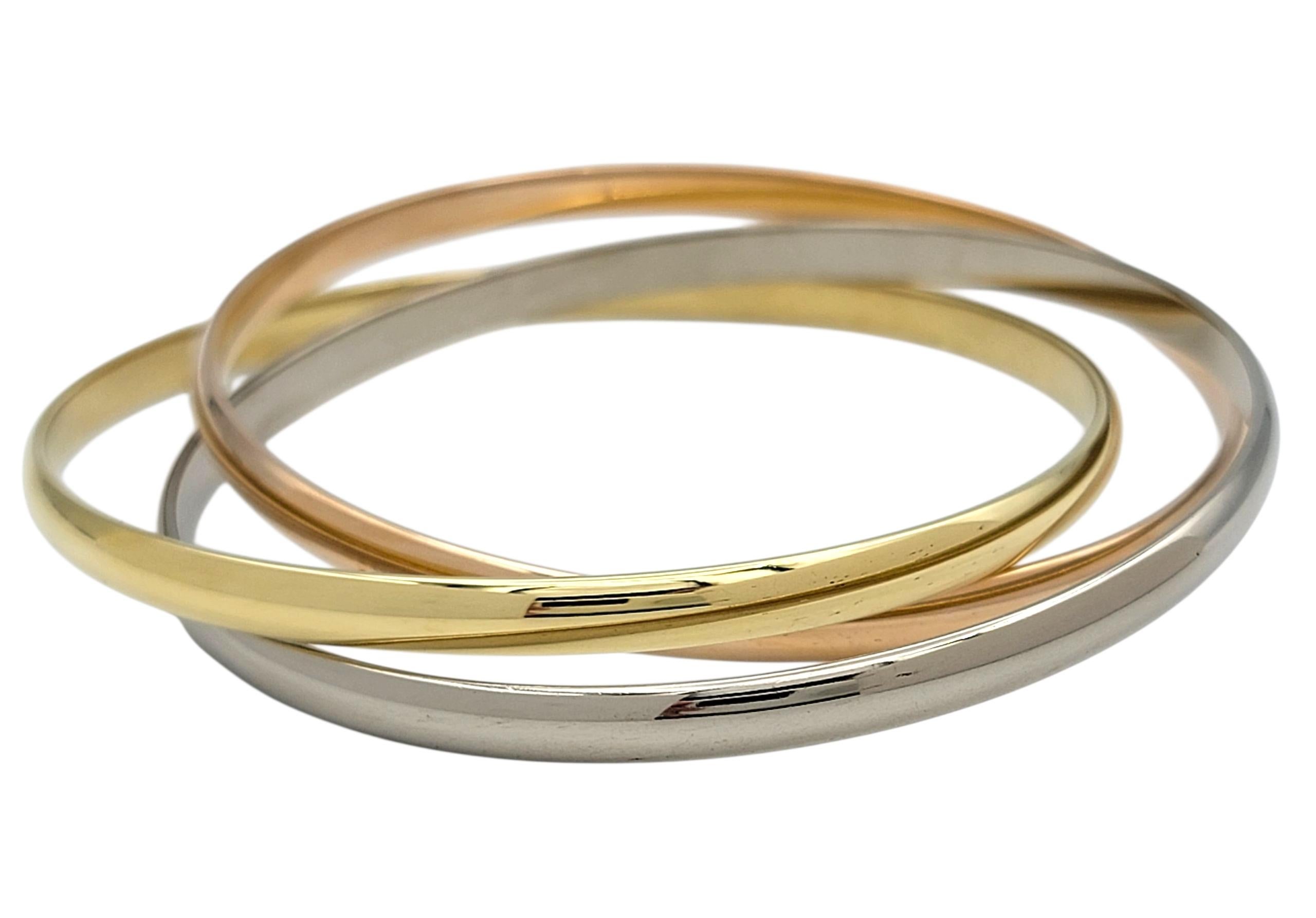Vintage Cartier Trinity Interlocking Armreif Armbänder in Tri-Tone 18 Karat Gold im Zustand „Gut“ im Angebot in Scottsdale, AZ