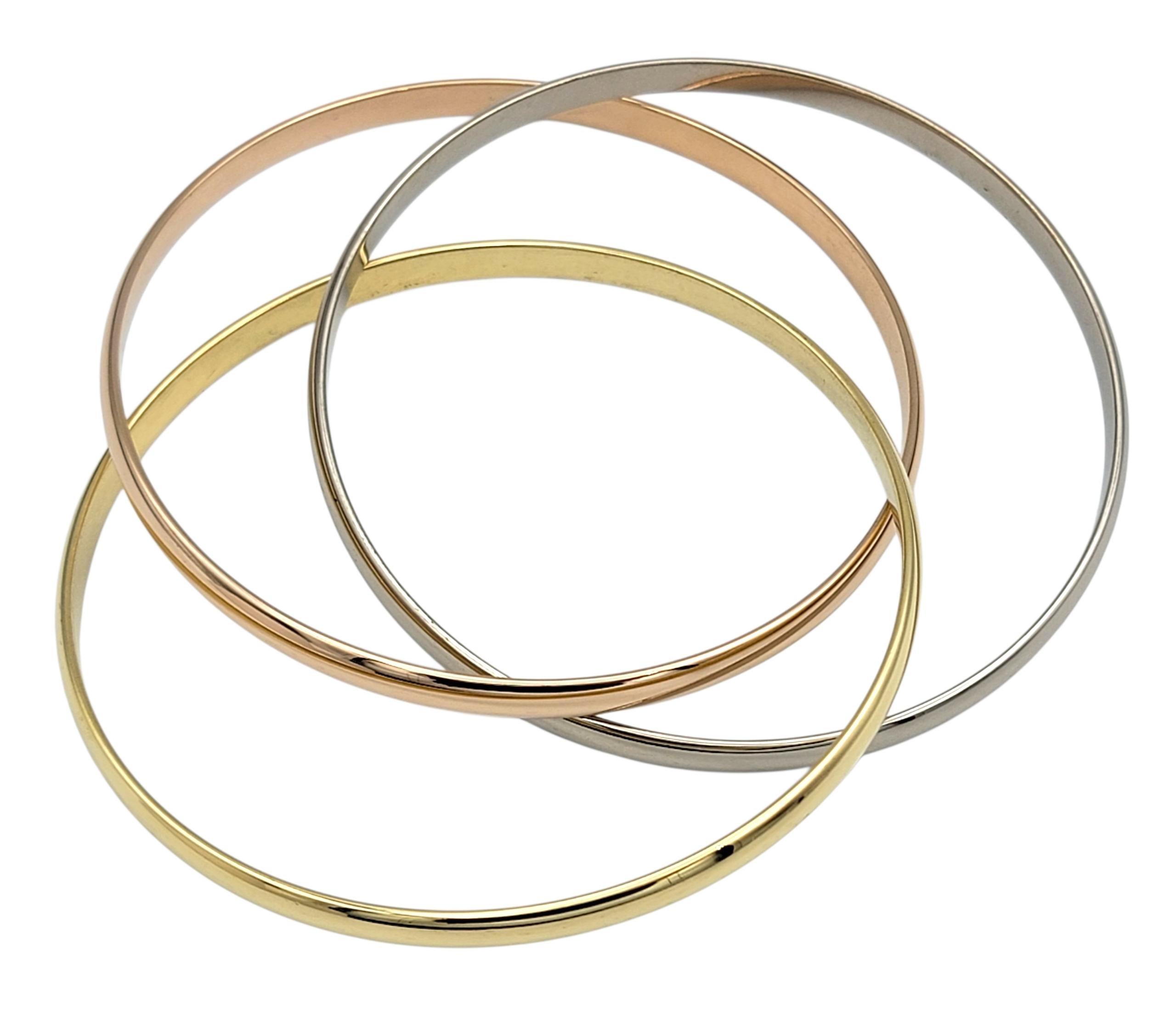 Vintage Cartier Trinity Interlocking Armreif Armbänder in Tri-Tone 18 Karat Gold im Angebot 1