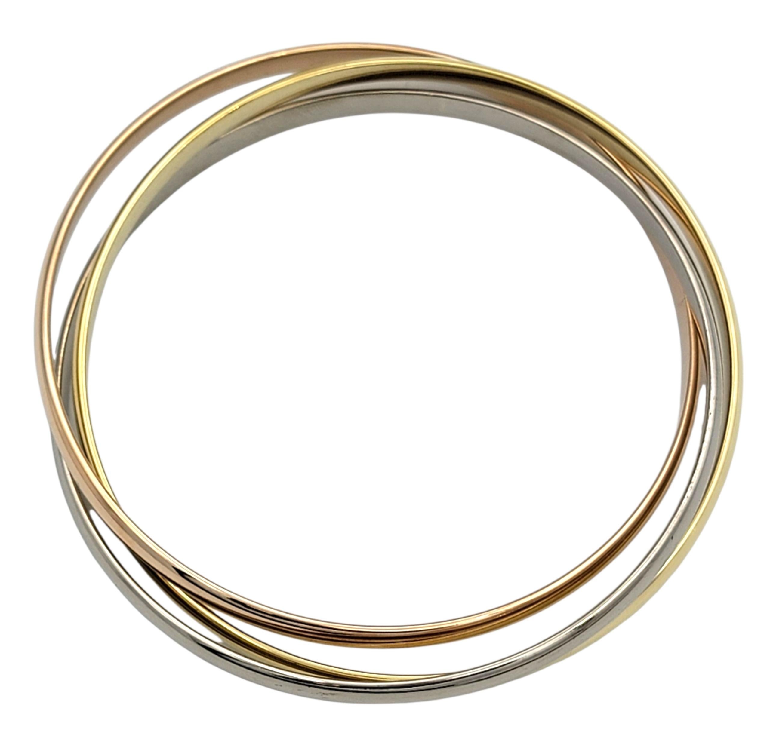 Vintage Cartier Trinity Interlocking Armreif Armbänder in Tri-Tone 18 Karat Gold im Angebot 2