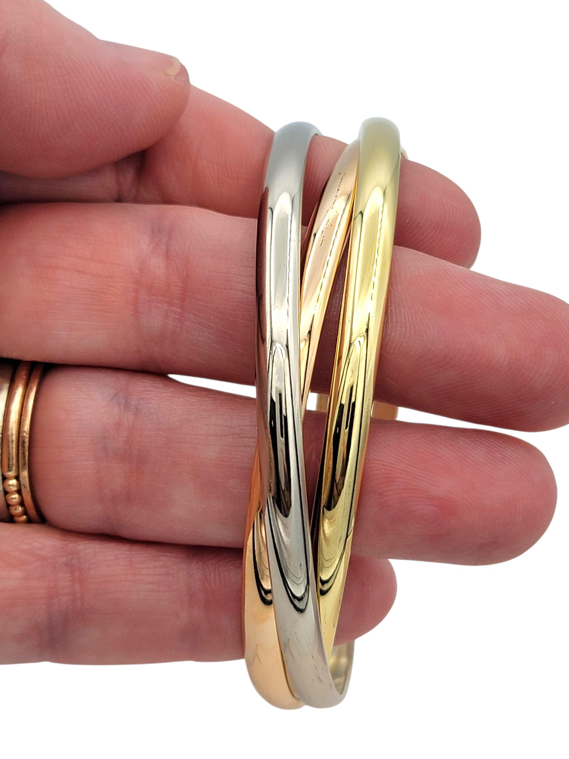 Vintage Cartier Trinity Interlocking Armreif Armbänder in Tri-Tone 18 Karat Gold im Angebot 4