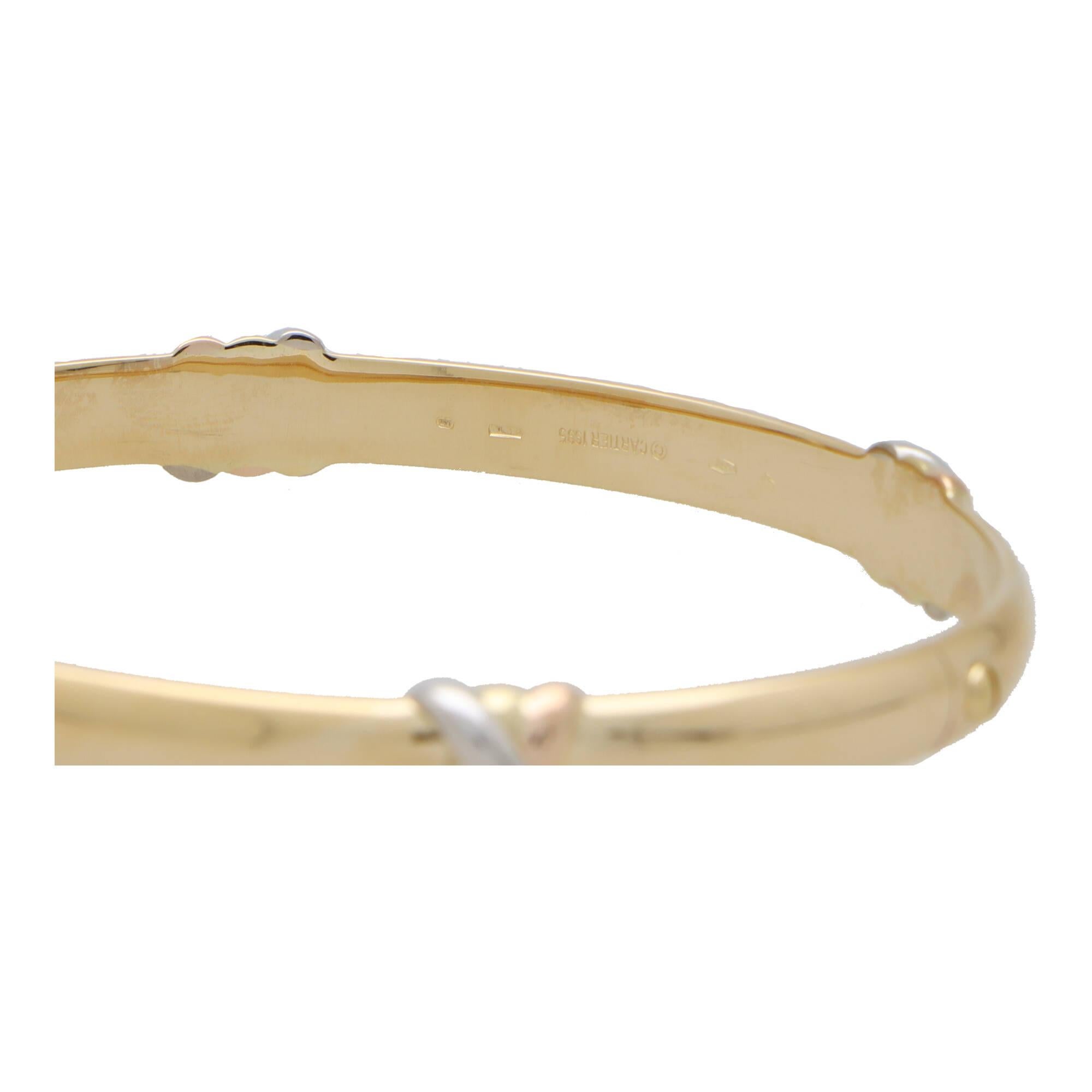 Vintage Cartier 'Trinity Kiss' Screw Bangle Set in 18k Yellow, Rose & White Gold For Sale 1