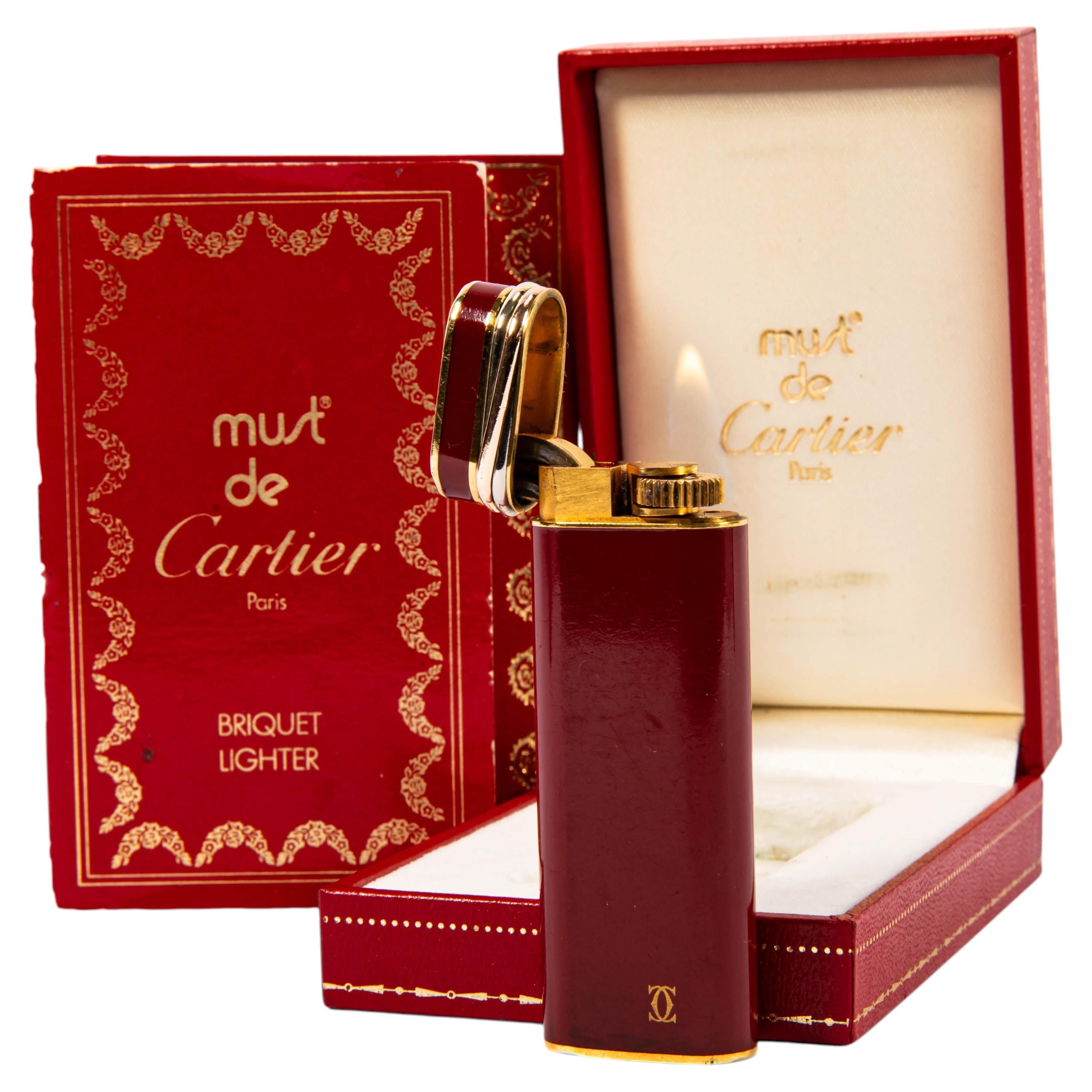Vintage Cartier Trinity Lighter Bordeaux Lacquered in Box 1989