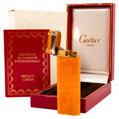 Accendino Cartier Trinity d'epoca laccato in marmo arancione in scatola anni '80