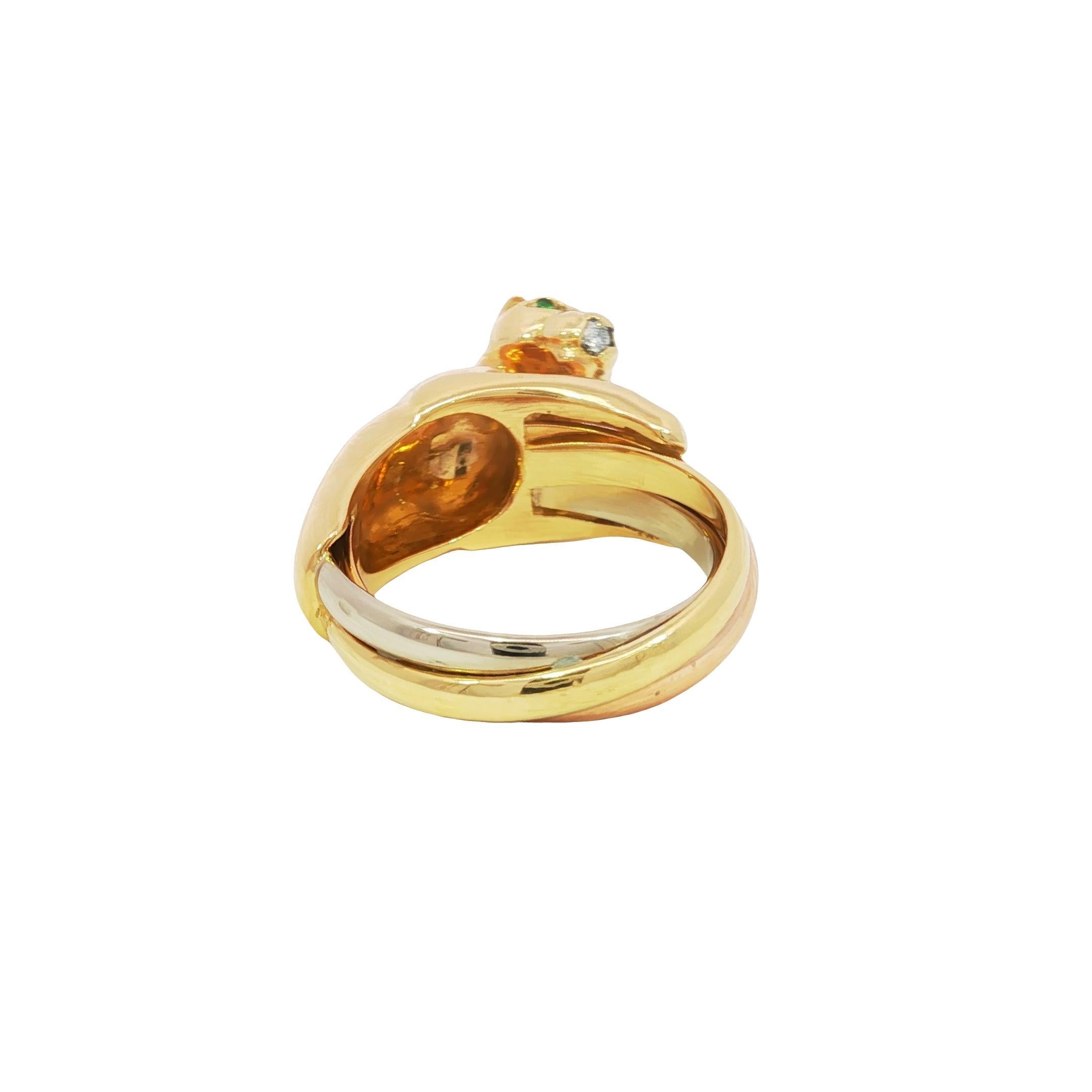 Anello Cartier Trinity Panther d'epoca in oro 18 carati con naso di diamante e occhi di smeraldo in vendita 4