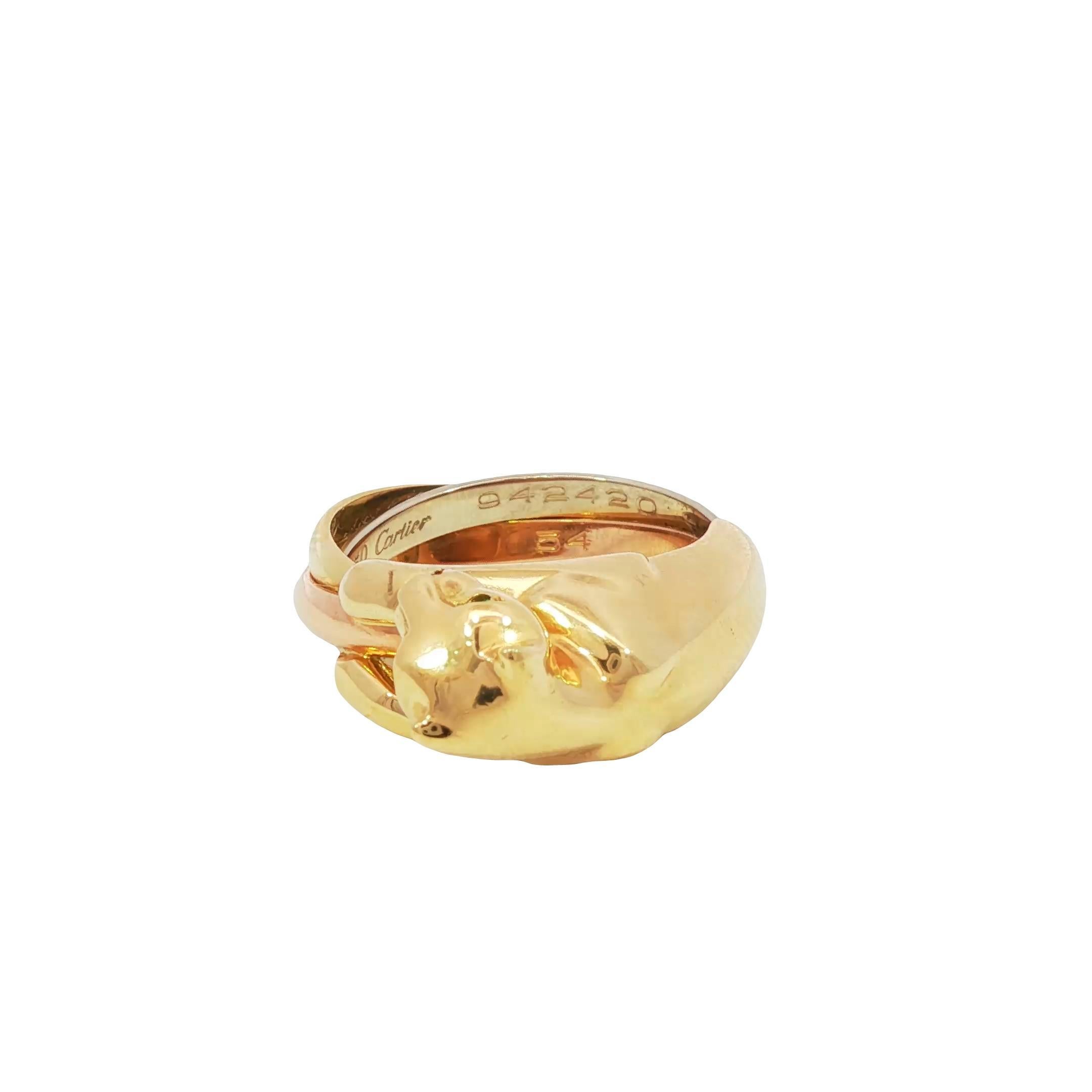Anello Cartier Trinity Panther d'epoca in oro 18 carati con naso di diamante e occhi di smeraldo in vendita 5