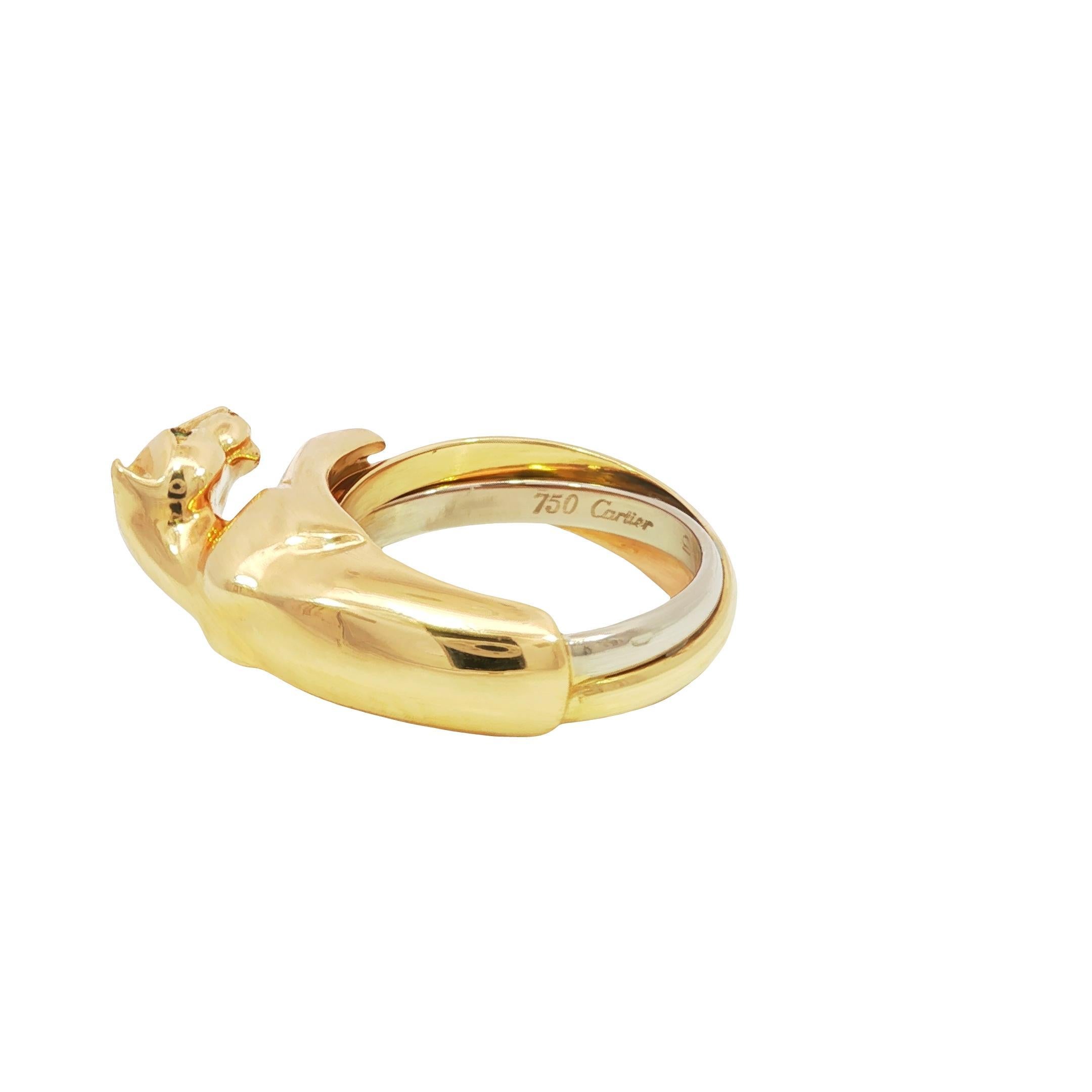 Anello Cartier Trinity Panther d'epoca in oro 18 carati con naso di diamante e occhi di smeraldo in vendita 6