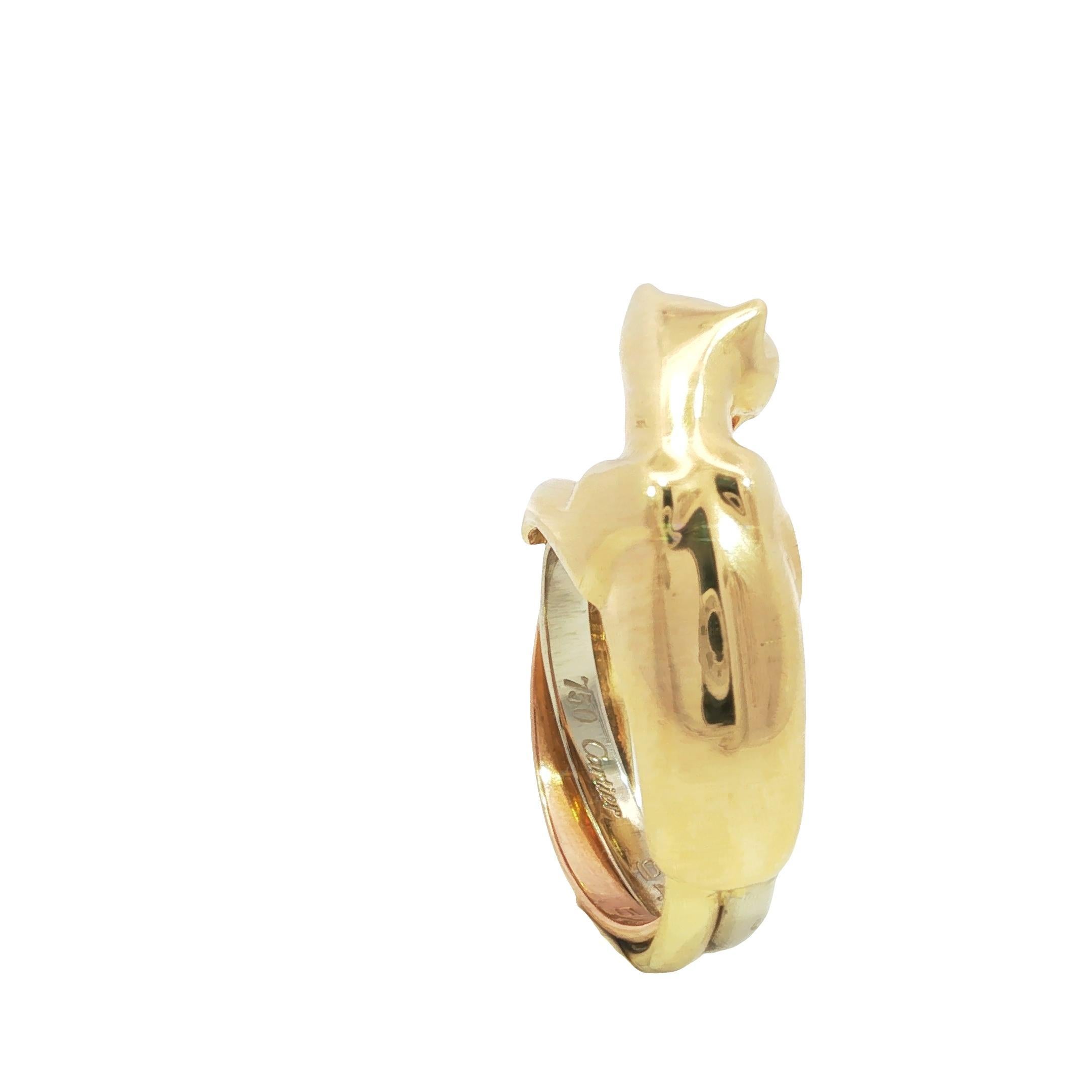Donna Anello Cartier Trinity Panther d'epoca in oro 18 carati con naso di diamante e occhi di smeraldo in vendita