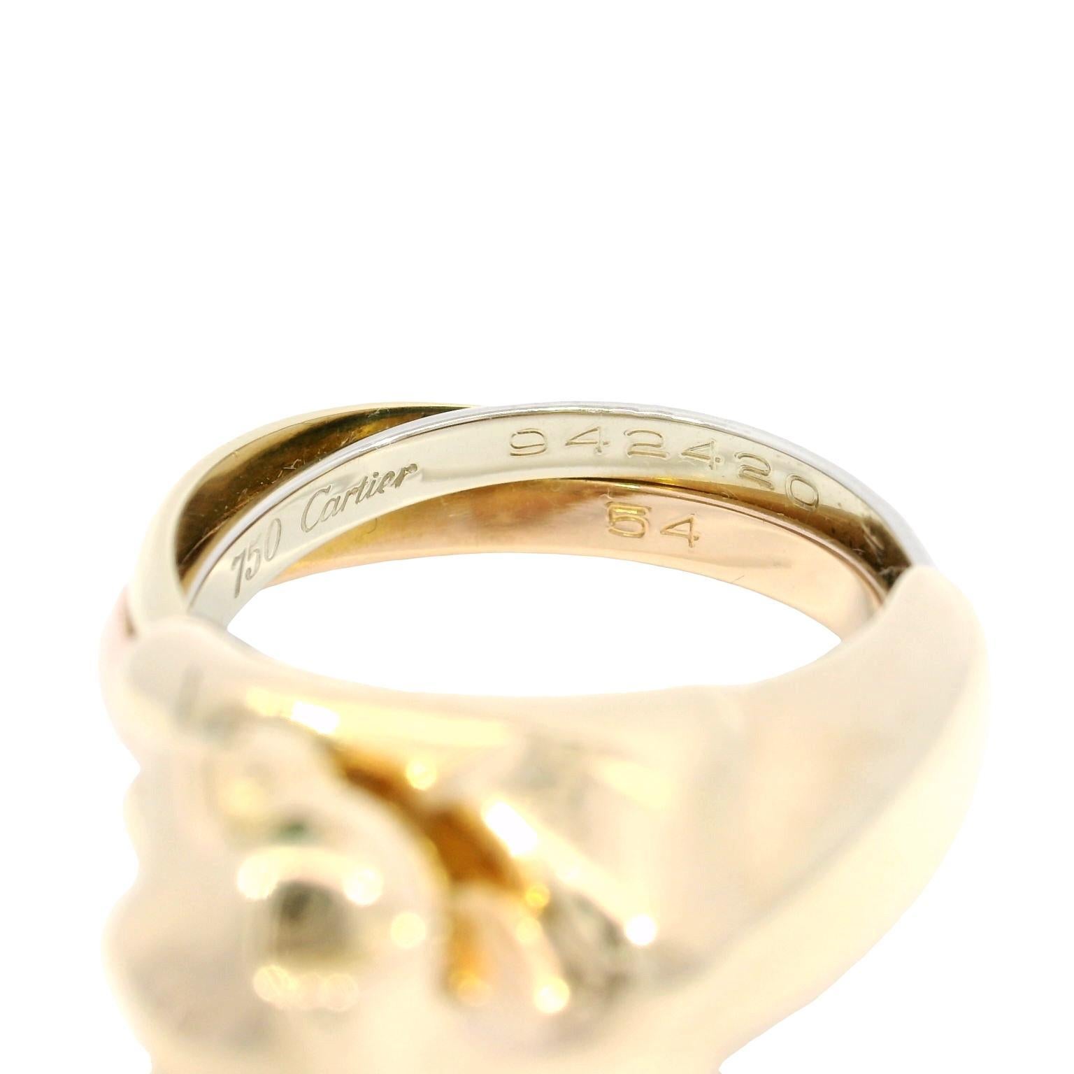Anello Cartier Trinity Panther d'epoca in oro 18 carati con naso di diamante e occhi di smeraldo in vendita 2