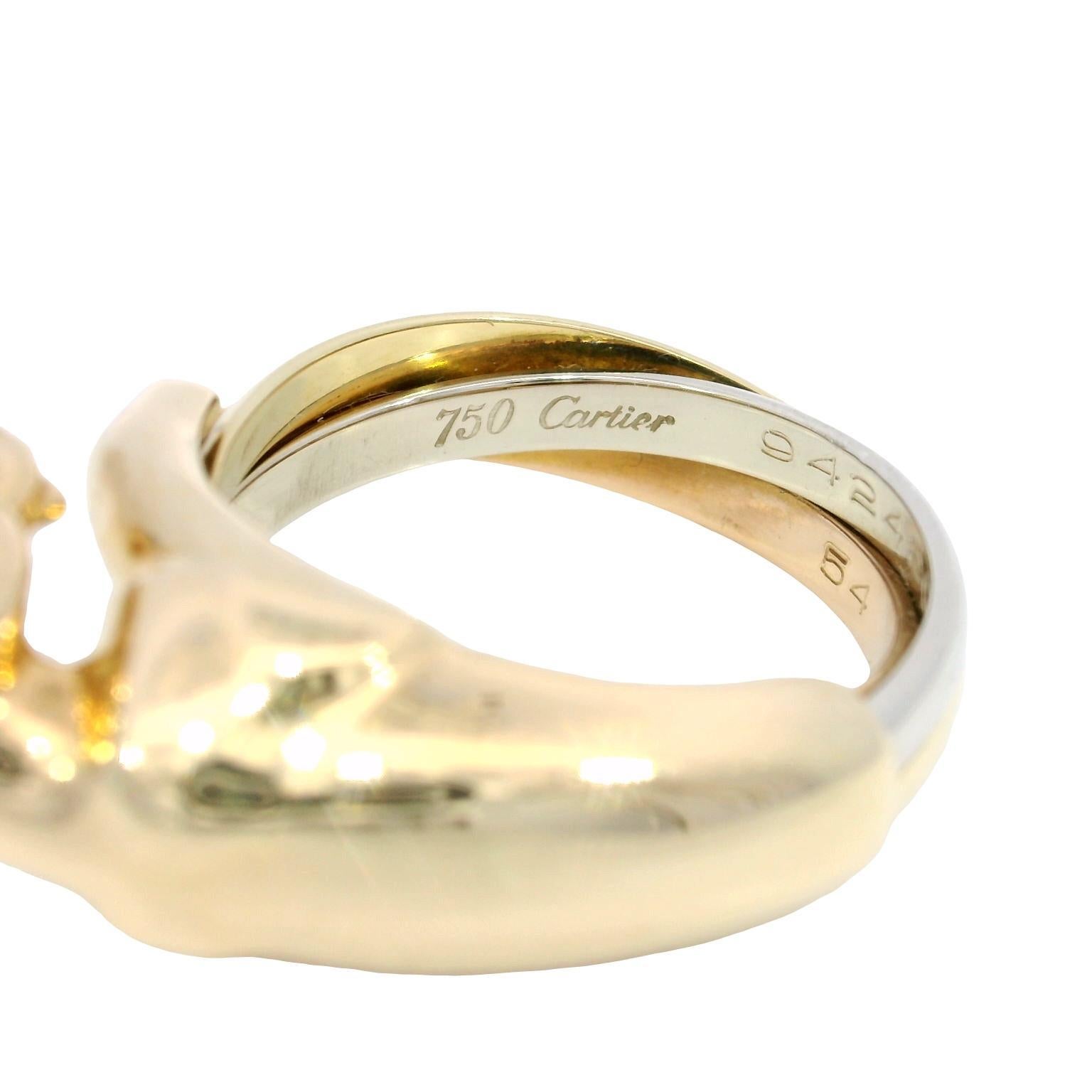 Anello Cartier Trinity Panther d'epoca in oro 18 carati con naso di diamante e occhi di smeraldo in vendita 3