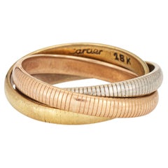 Vintage Cartier Trinity Ring Sz 5 Ribbed Design 18k Tri Gold Rolling Bands