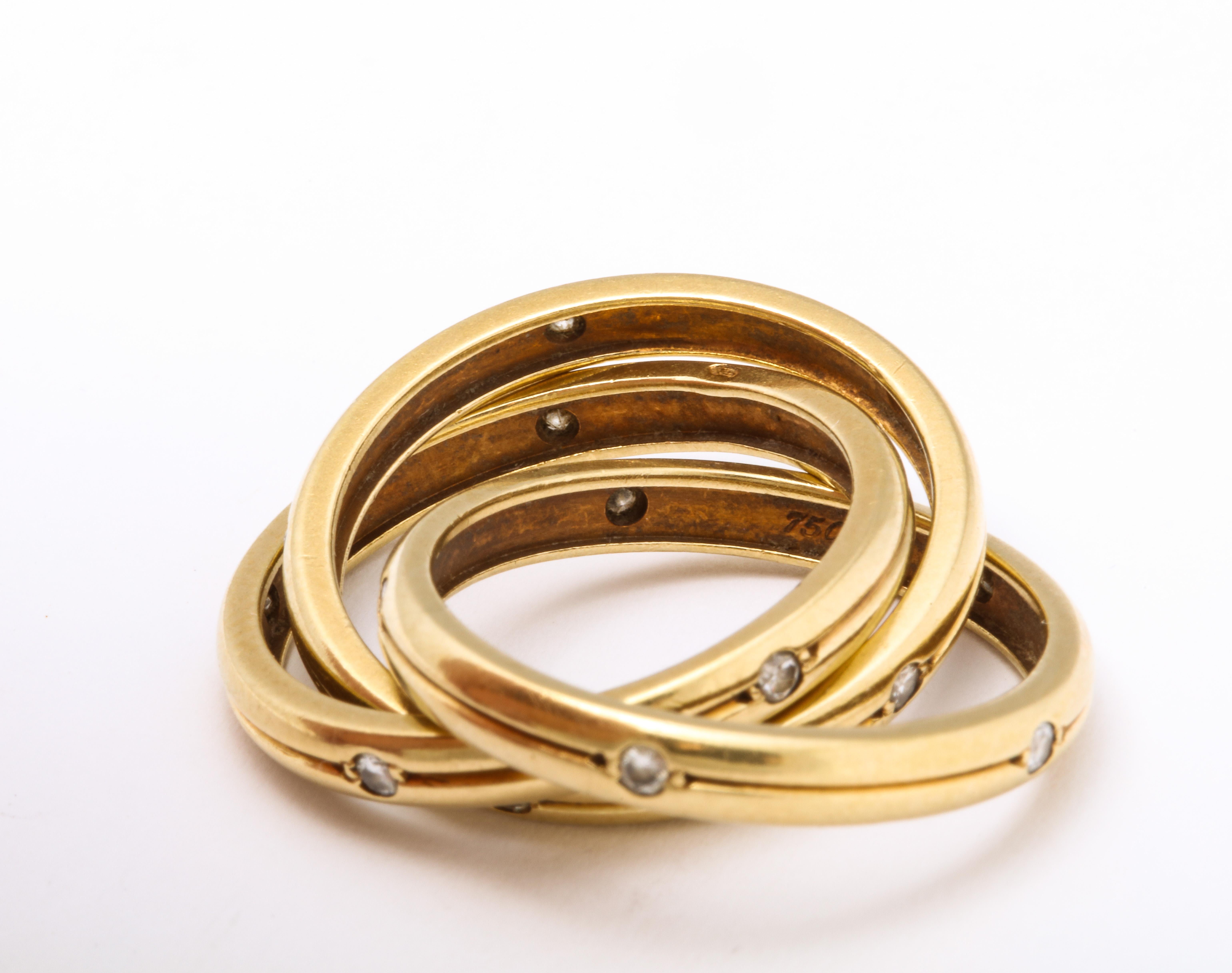 Round Cut Cartier Paris Vintage Trinity Ring with Diamonds