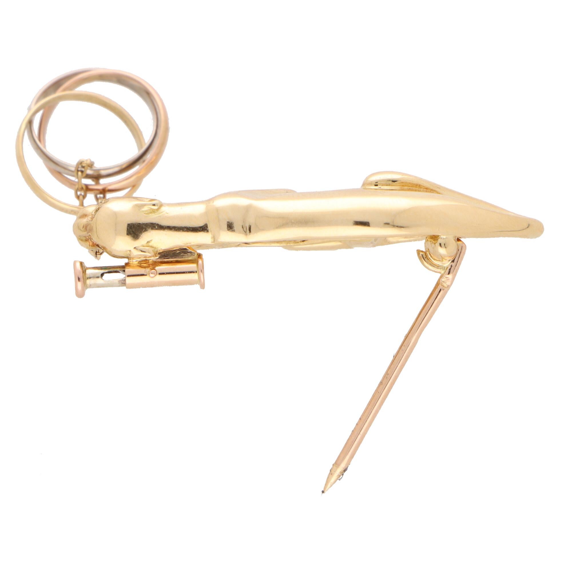 Retro Vintage Cartier Trinity Running Panther Brooch in 18k Yellow Gold