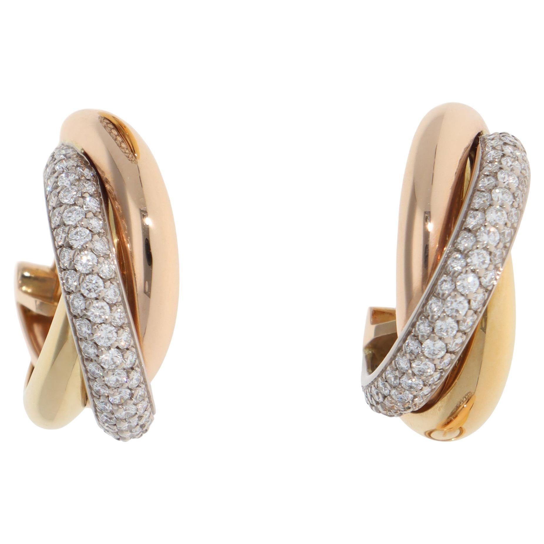 Vintage Cartier Trinity Semi-Paved Diamond Hoop Earrings