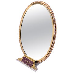 Antique Cartier "Trinity" Table Mirror Silver Gold and Rose Plated, 1970