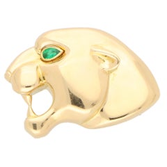 Vintage Cartier Tsavorite Garnet Panther Brooch Set in 18k Yellow Gold