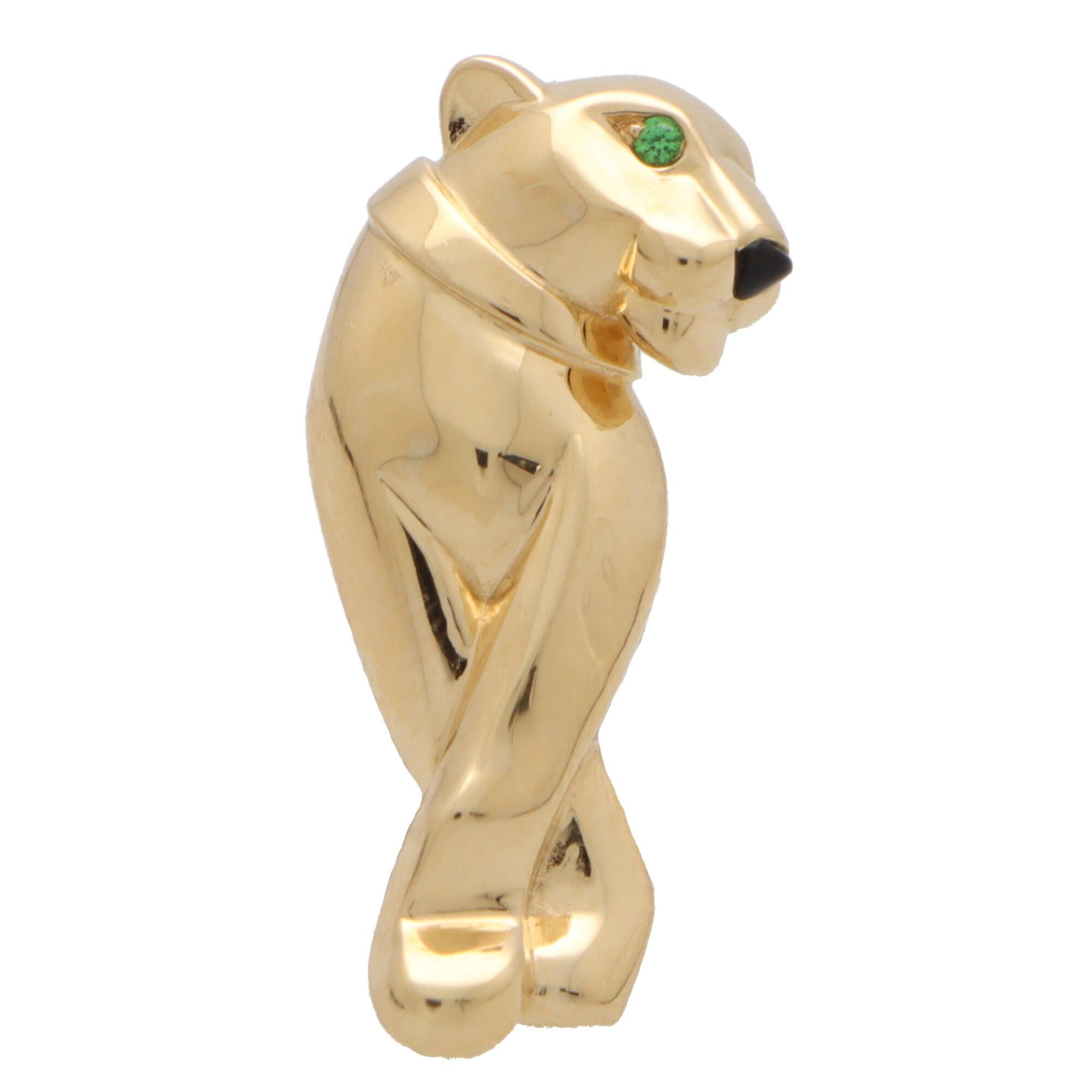 Modern Vintage Cartier Tsavorite Garnet Panther Pin/Brooch Set in 18k Yellow Gold