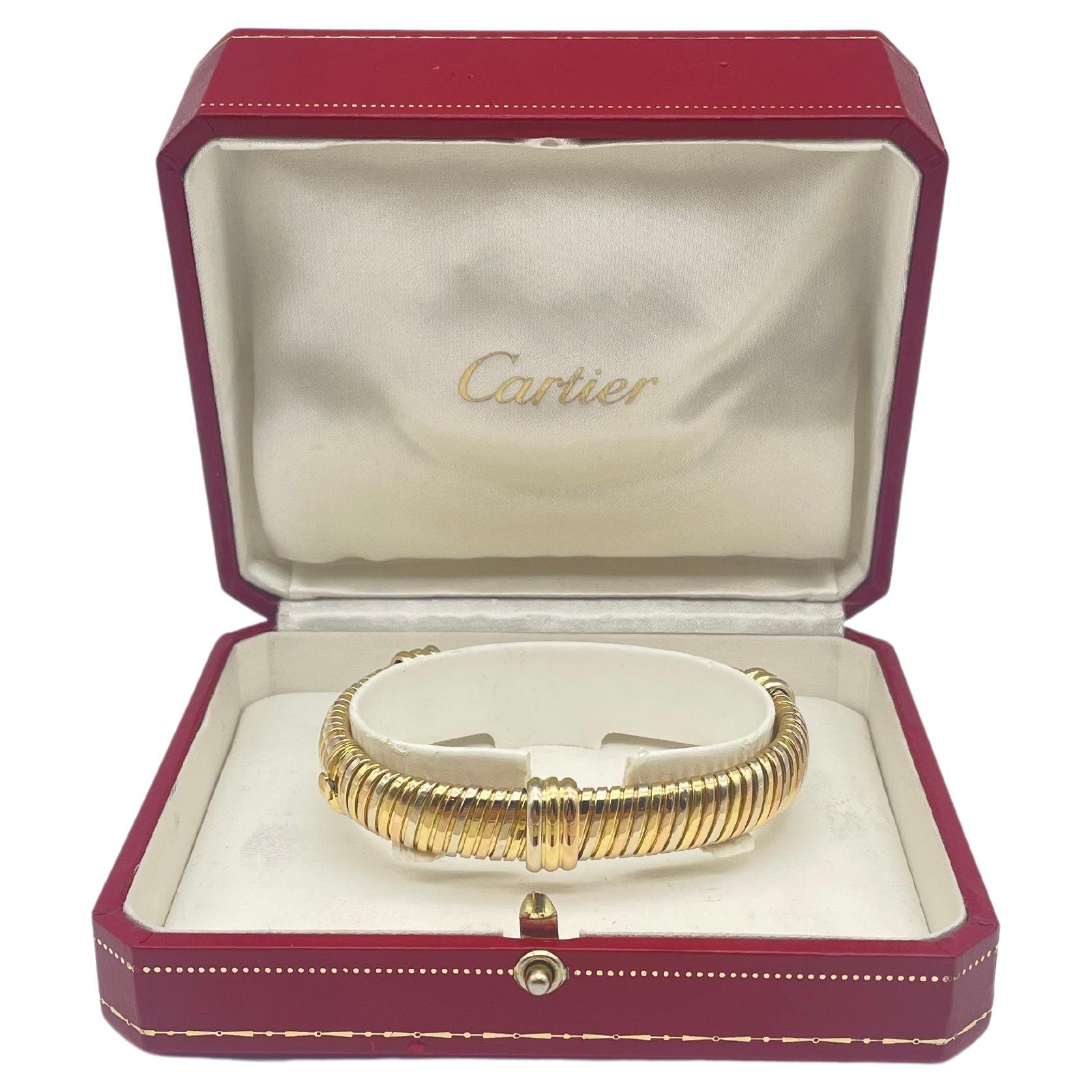 Vintage Cartier Tubogas Tricolor braclet 18k Gold  For Sale