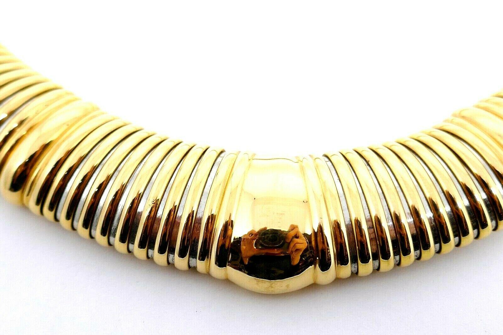 Vintage Cartier Tubogas Yellow Gold Stainless Steel Necklace In Excellent Condition In Beverly Hills, CA