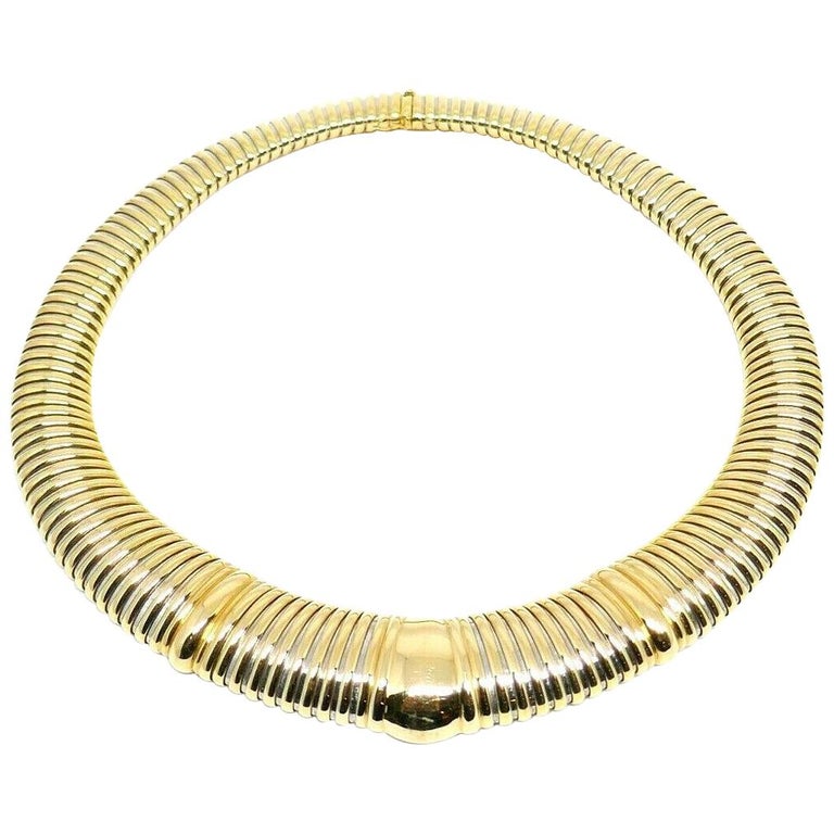 Vintage Cartier Tubogas Yellow Gold Stainless Steel Necklace at 1stDibs