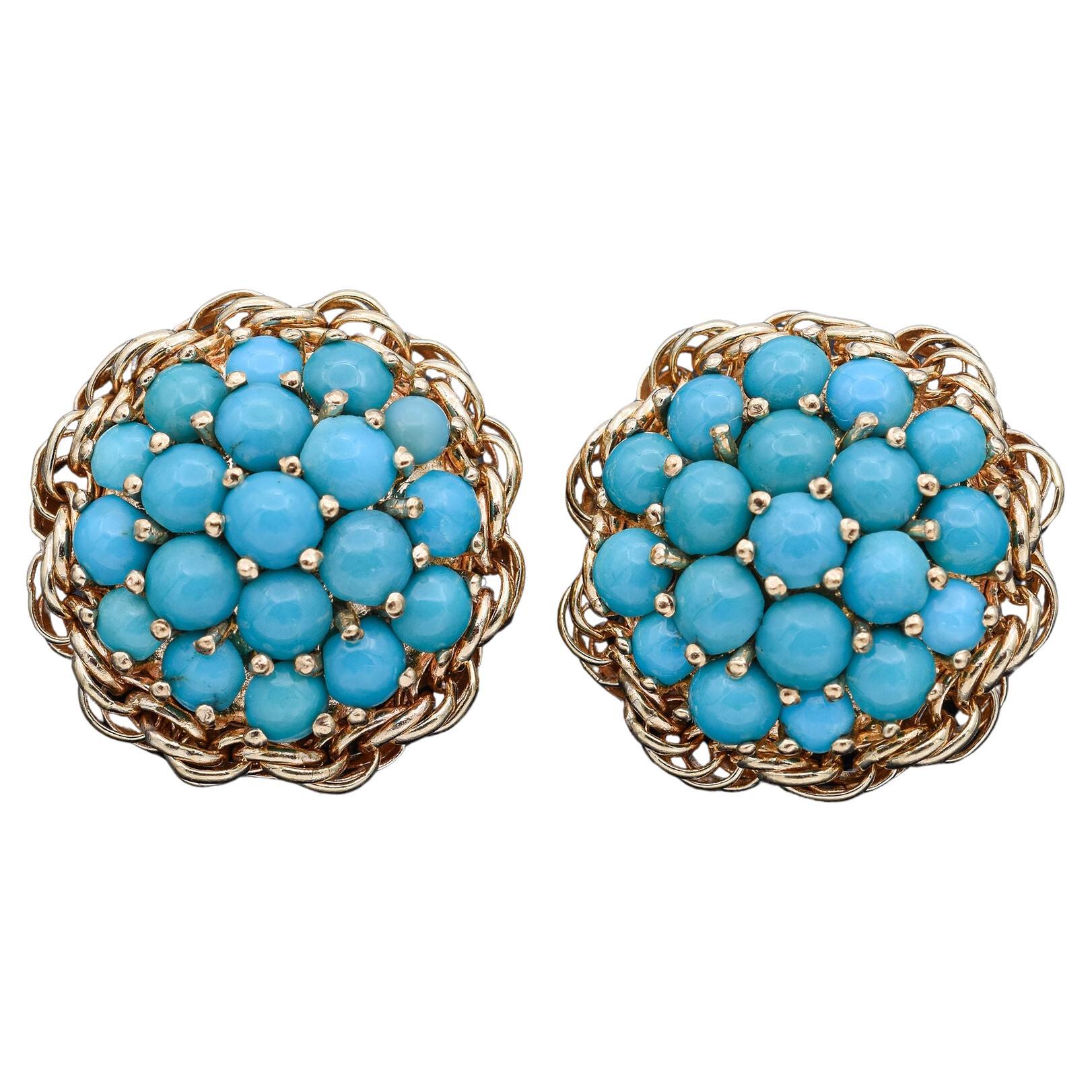 Pendientes de clip de oro amarillo con turquesa Cartier vintage