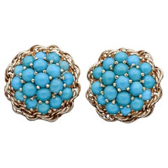 Vintage Cartier Turquoise Yellow Gold Cluster Clip-On Earrings