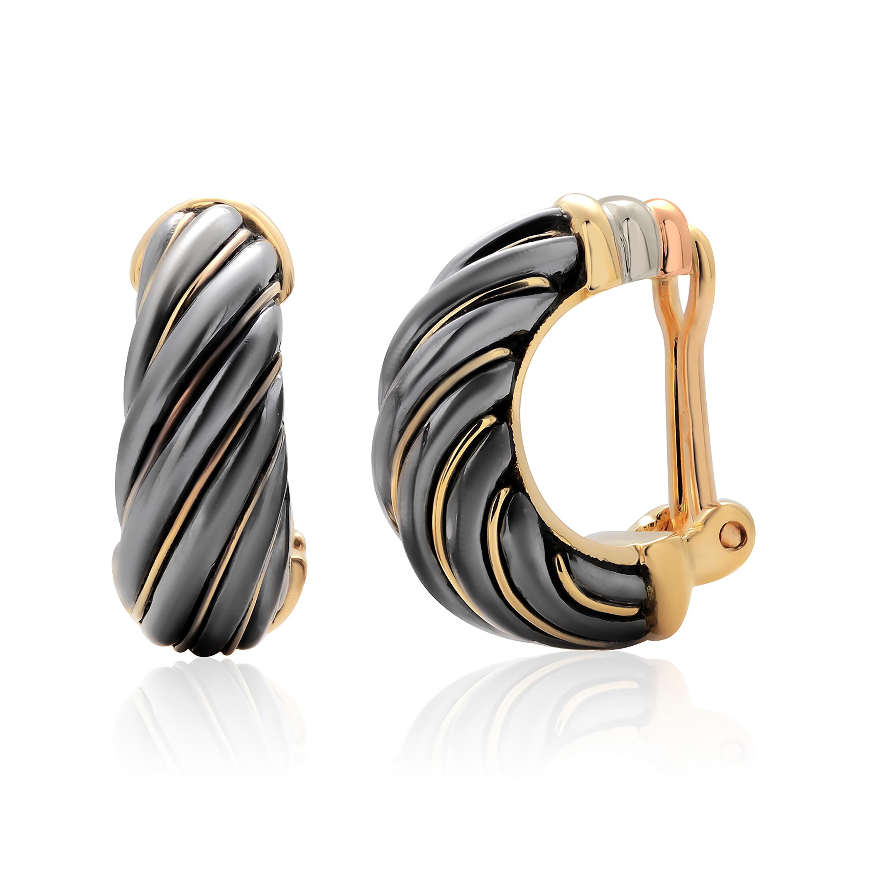 Cartier Two Color Eighteen Karat Yellow White Gold Lever Back Earrings 6
