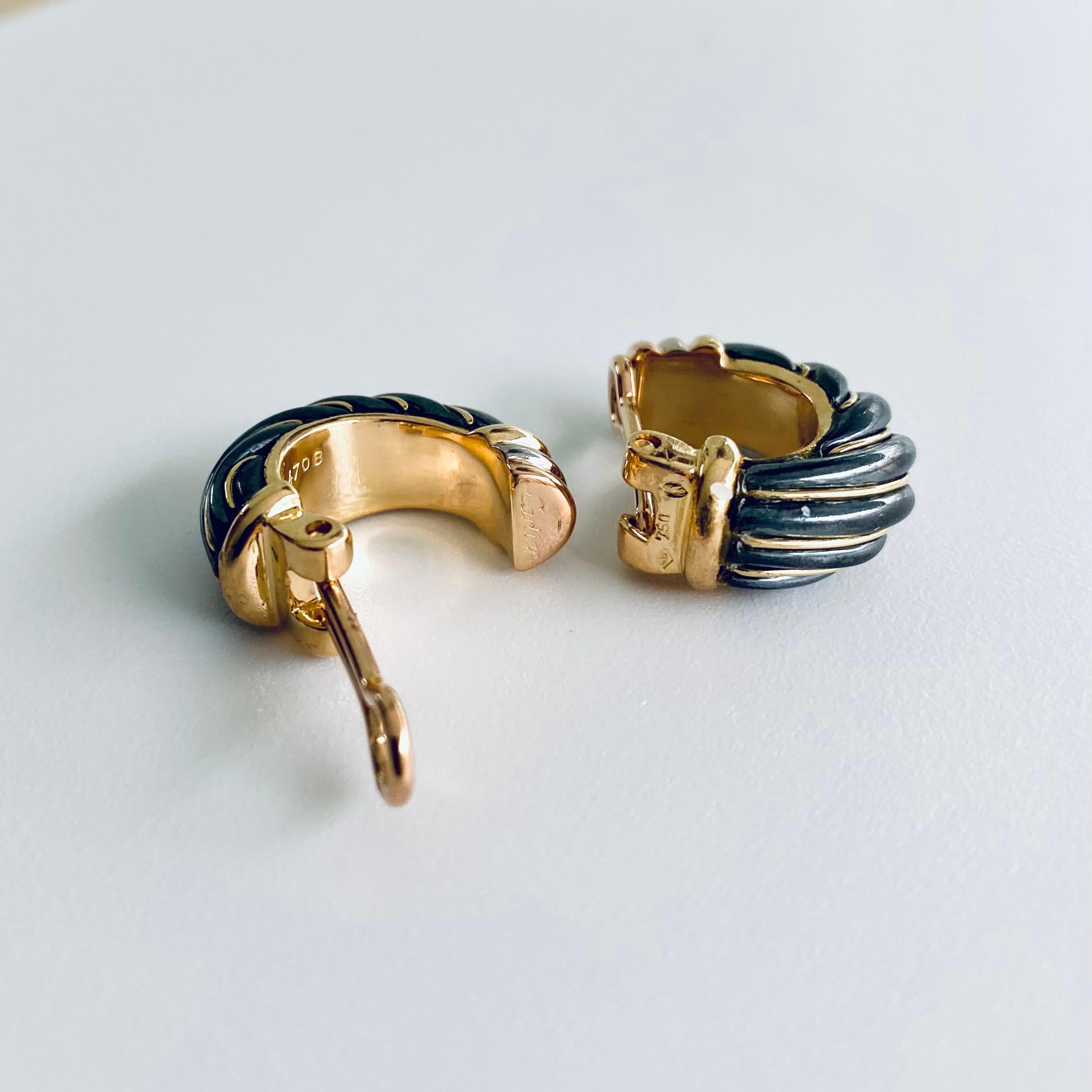 Cartier Two Color Eighteen Karat Yellow White Gold Lever Back Earrings 9