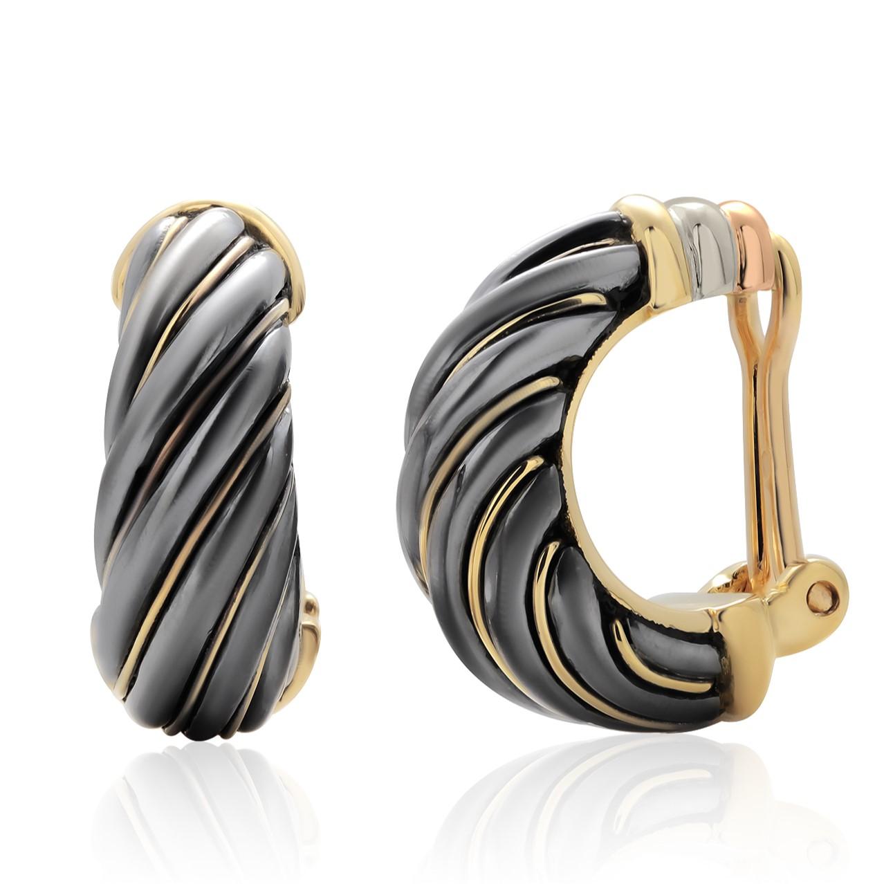 Cartier Two Color Eighteen Karat Yellow White Gold Lever Back Earrings 1
