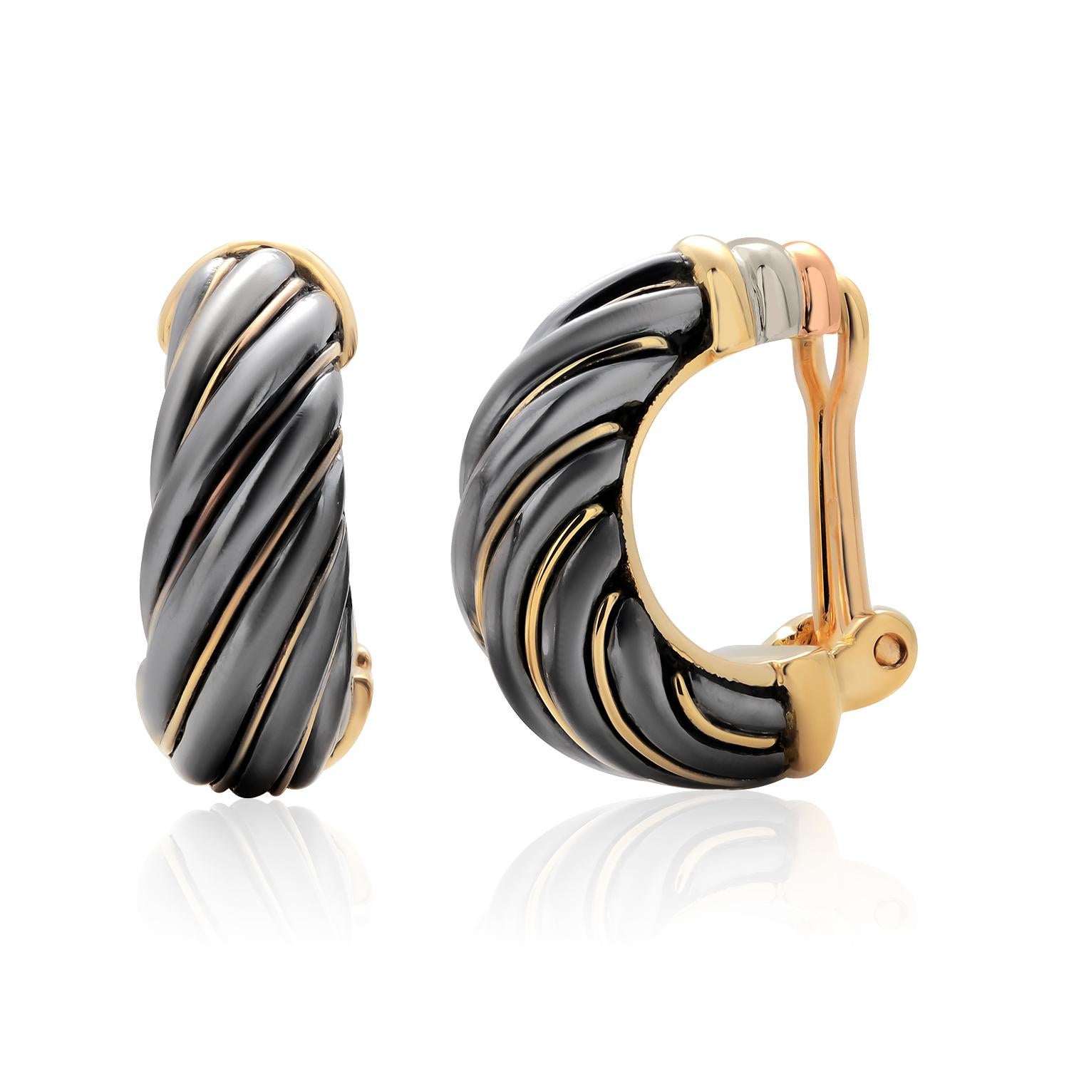 Cartier Two Color Eighteen Karat Yellow White Gold Lever Back Earrings 3