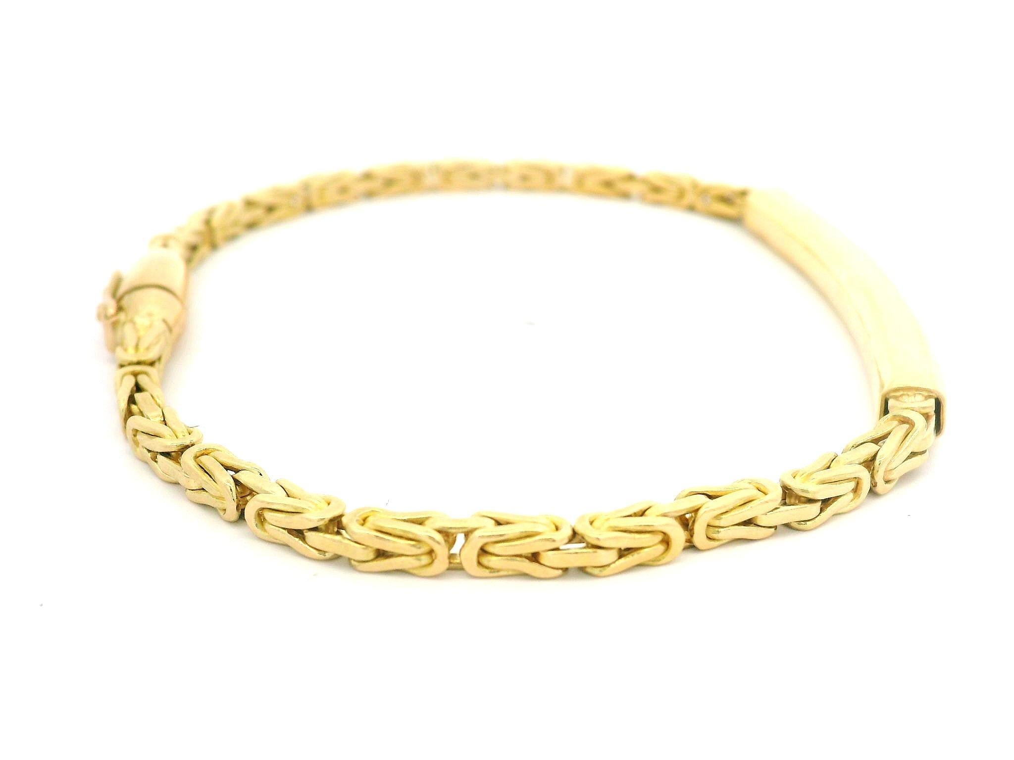 Vintage Cartier Unisex 18k Yellow Gold Engravable ID Bar Byzantine Link Bracelet In Good Condition In Montclair, NJ