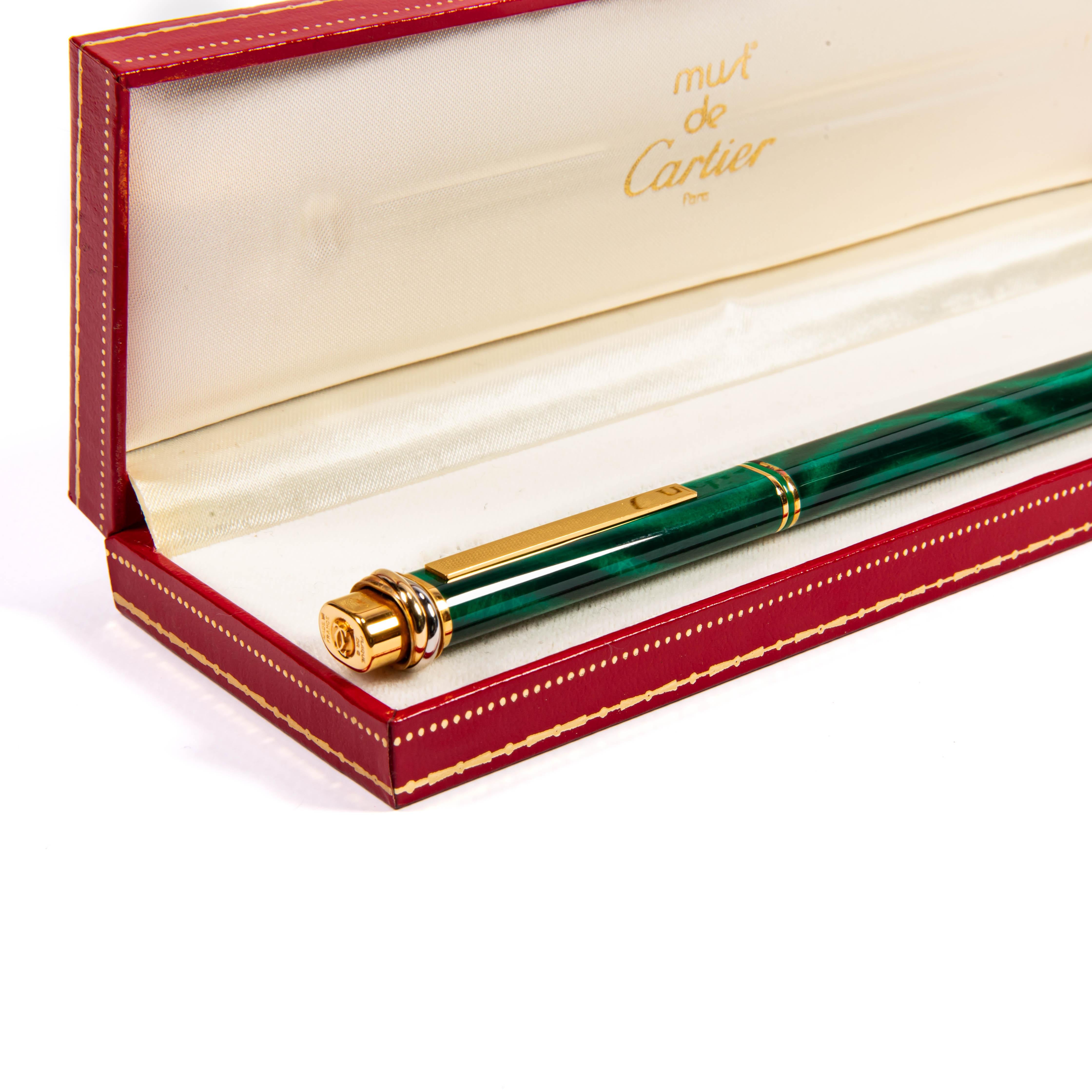 Vintage Cartier Vendome Füllfederhalter Malachit in Box 1997 (Ungeschliffen) im Angebot