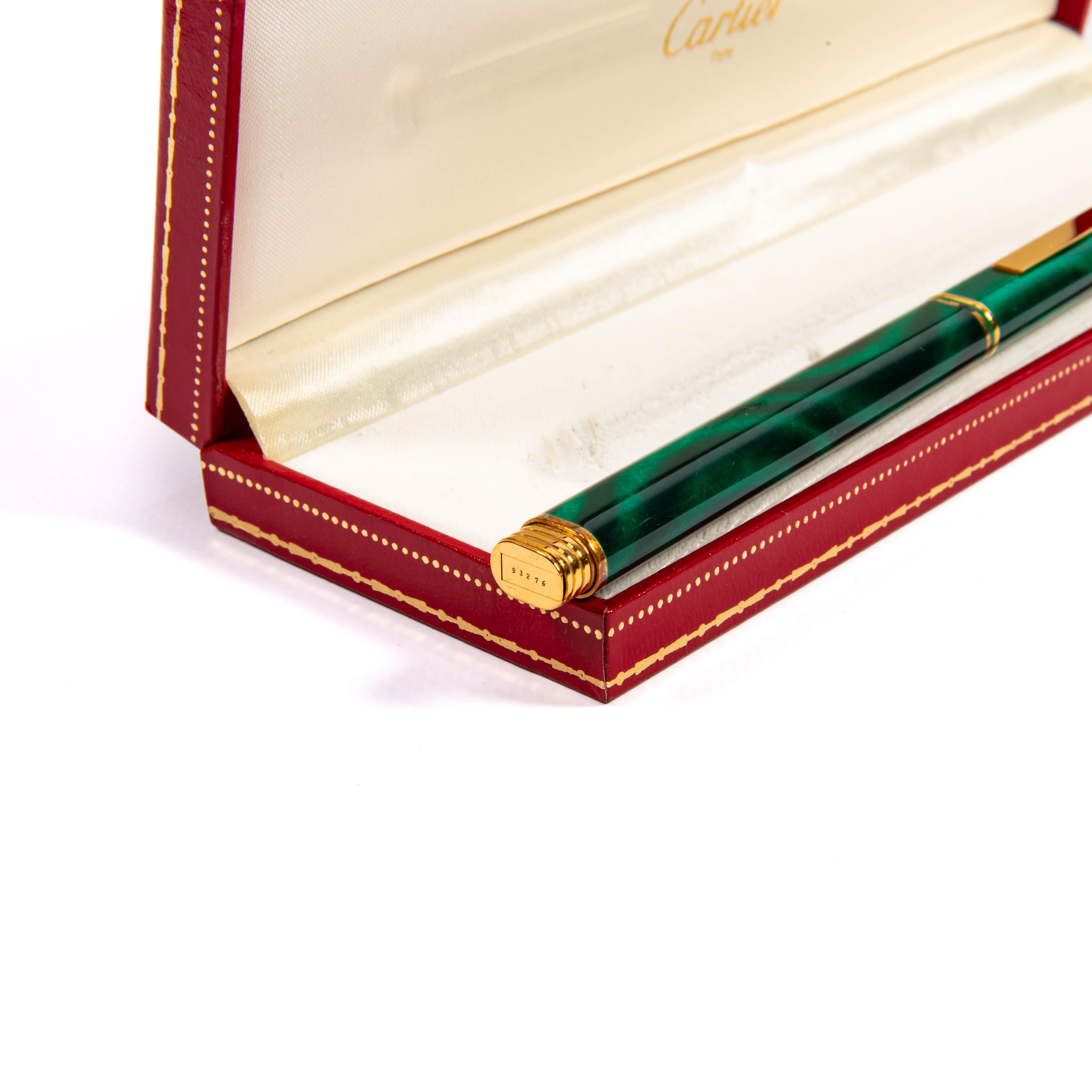 Vintage Cartier Vendome Füllfederhalter Malachit in Box 1997 im Zustand „Neu“ im Angebot in DELFT, NL